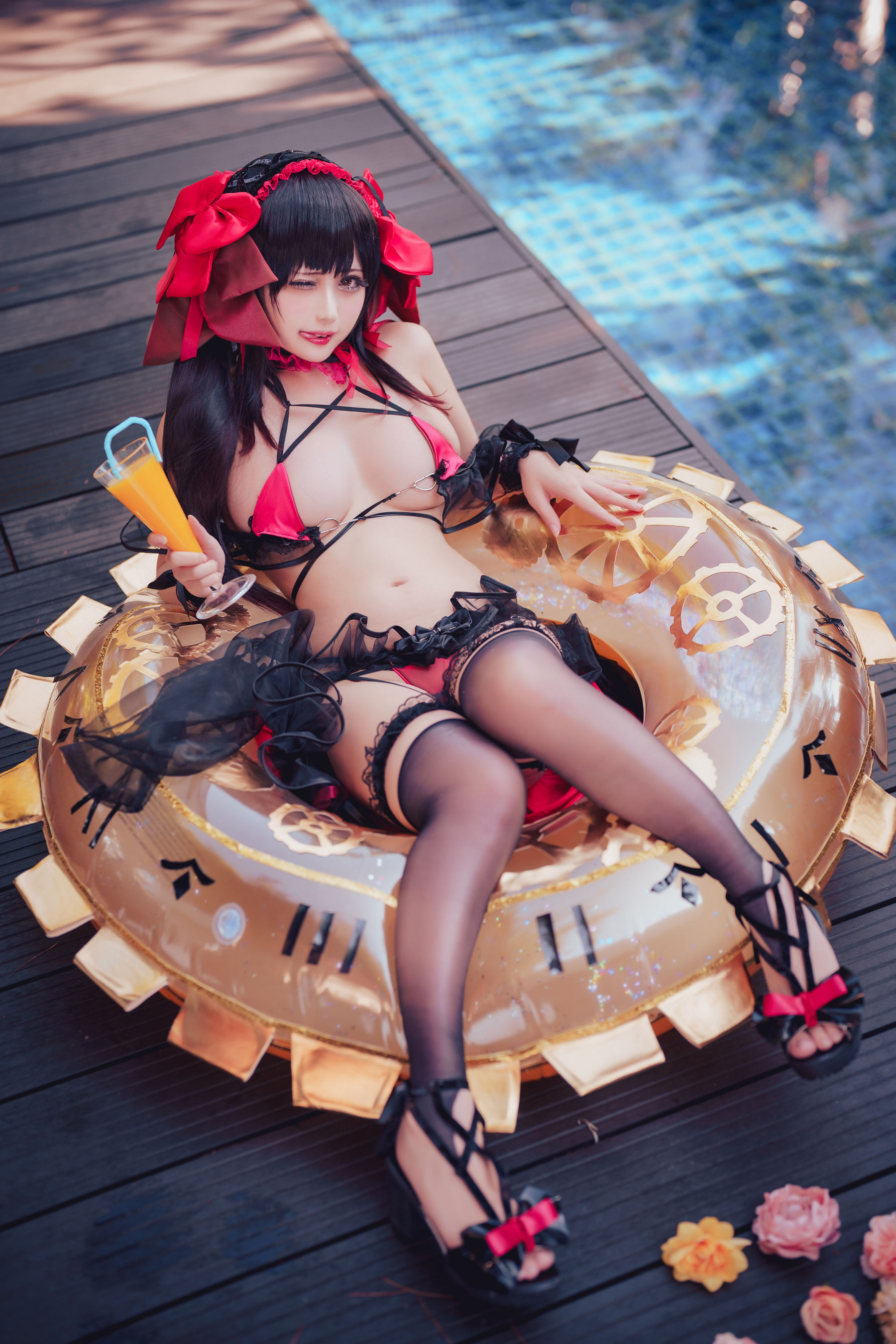 [网红COSER写真] 沖田凜花Rinka - Kurumi Tokisaki Swimsuit