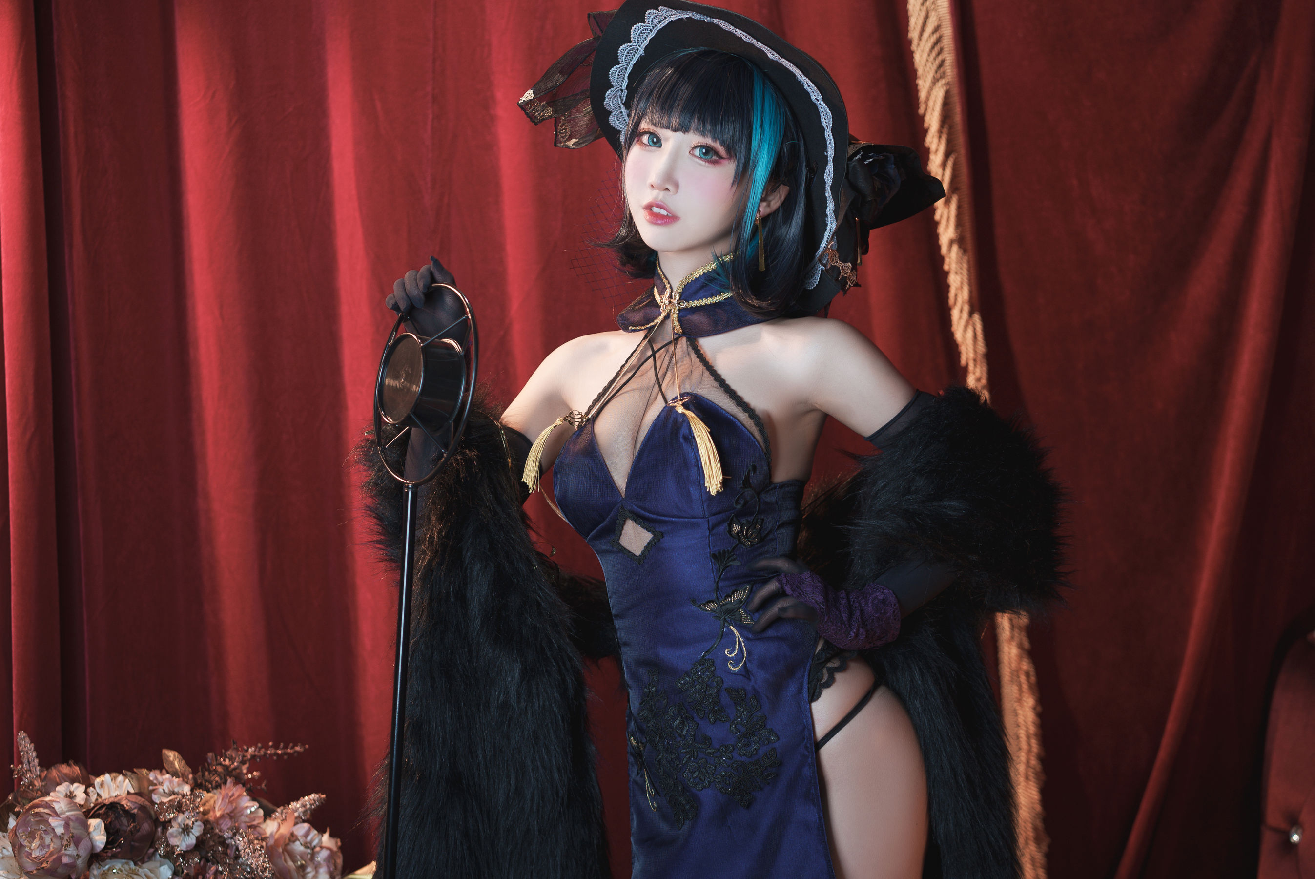 [福利COS] 可爱人气Coser面饼仙儿 - 柴郡旗袍