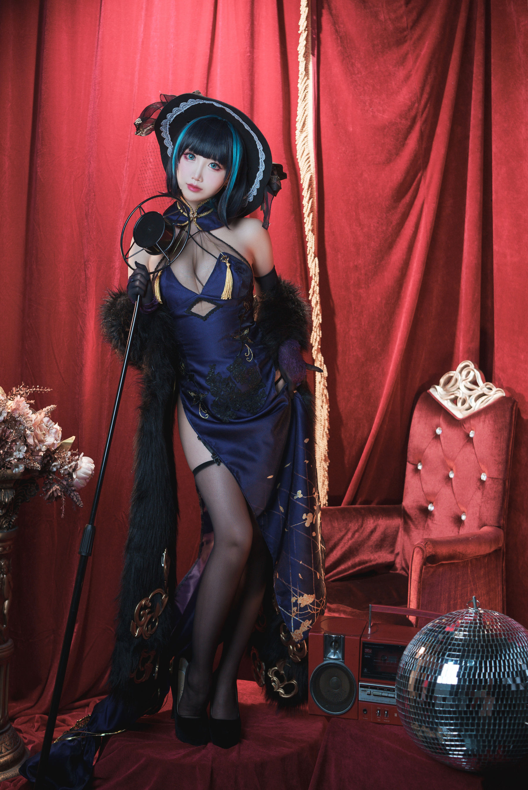 [福利COS] 可爱人气Coser面饼仙儿 - 柴郡旗袍