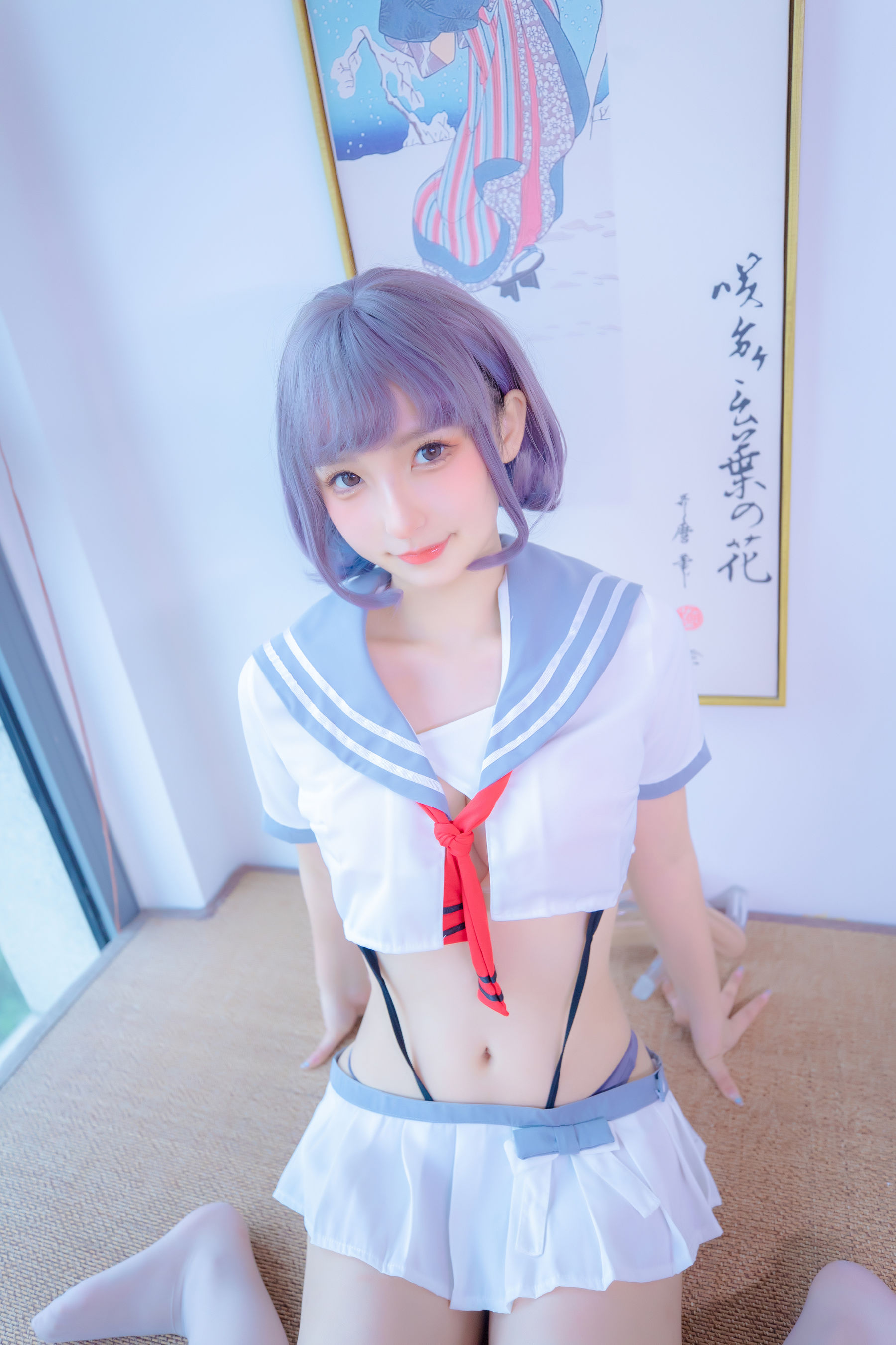 [福利COS] 神楽坂真冬 灰丝吊带JK