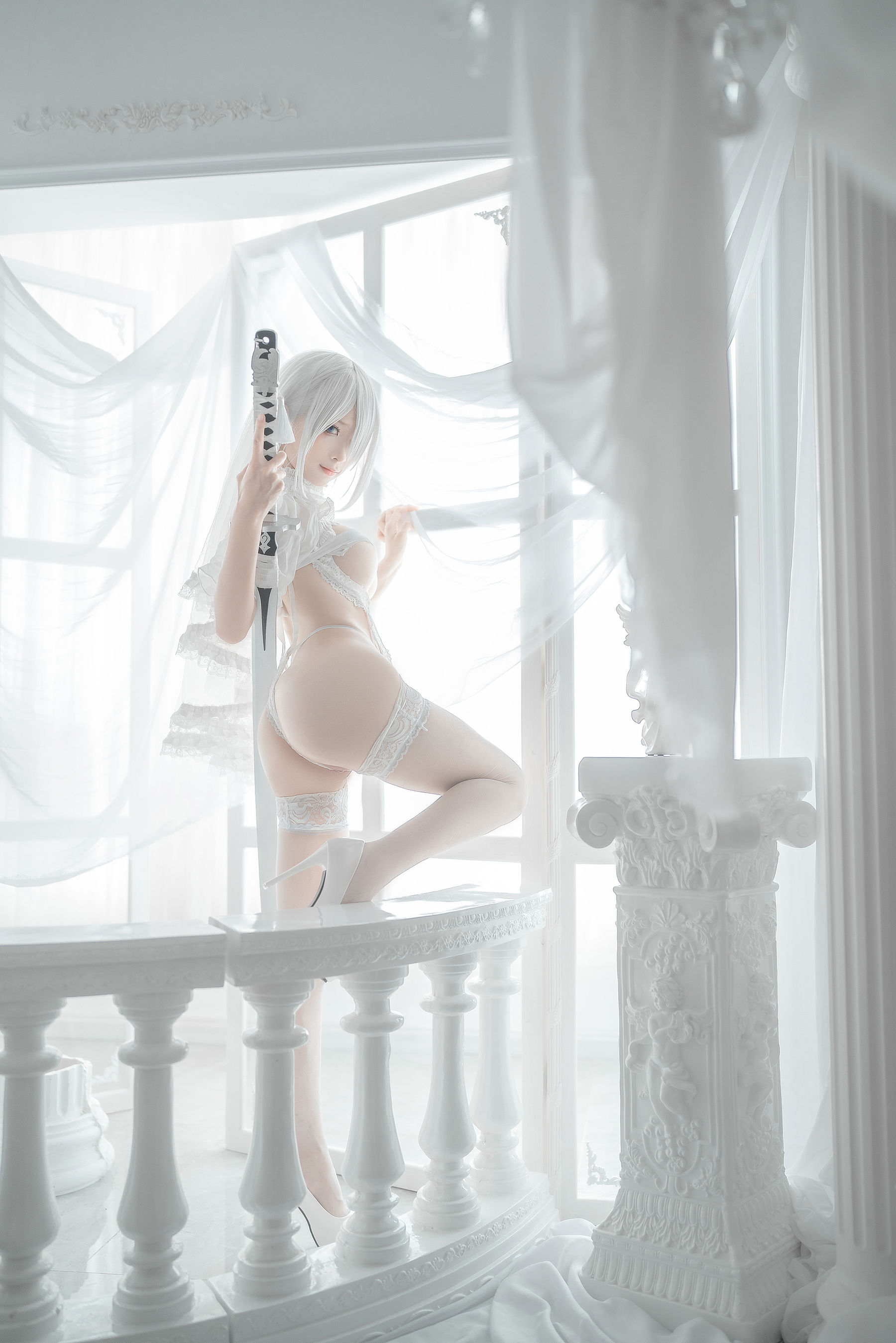 [网红COS] 动漫博主蠢沫沫 - 2B-白婚纱