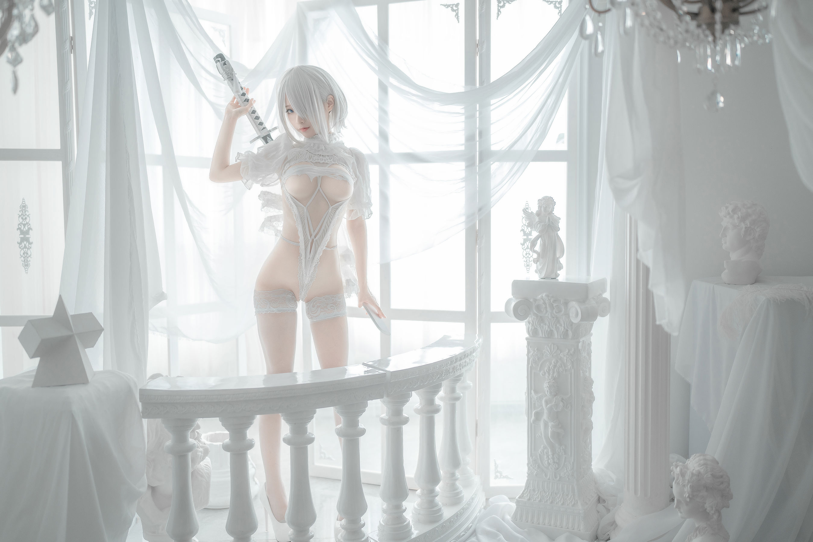 [网红COS] 动漫博主蠢沫沫 - 2B-白婚纱
