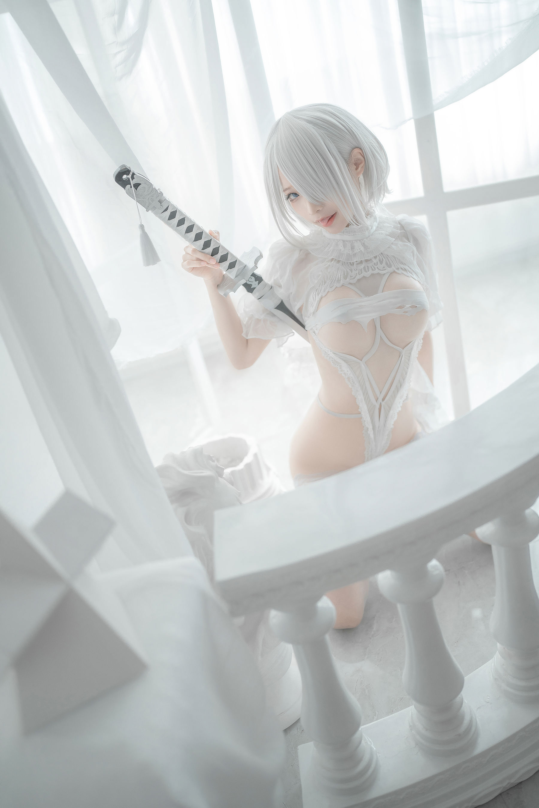 [网红COS] 动漫博主蠢沫沫 - 2B-白婚纱