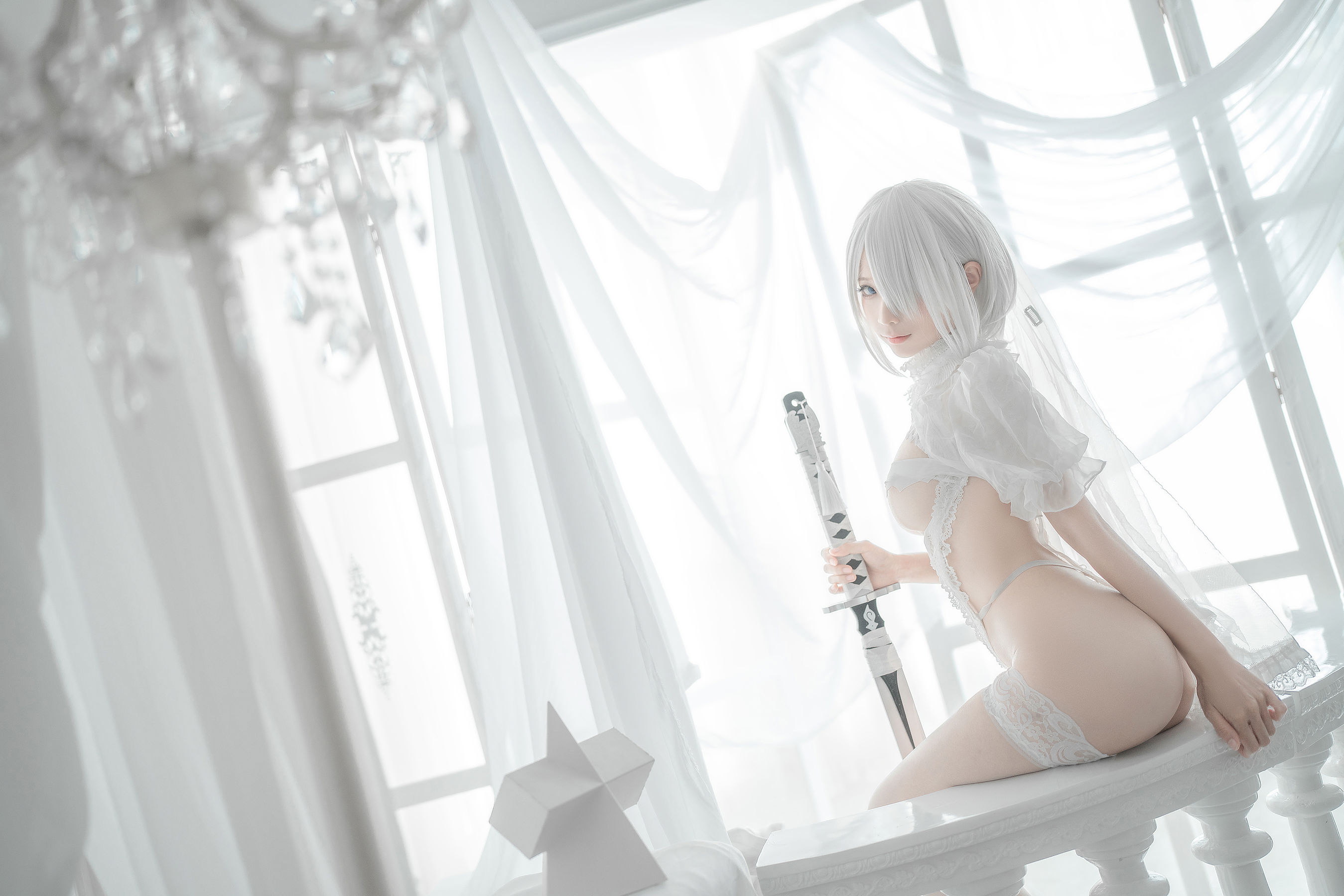[网红COS] 动漫博主蠢沫沫 - 2B-白婚纱