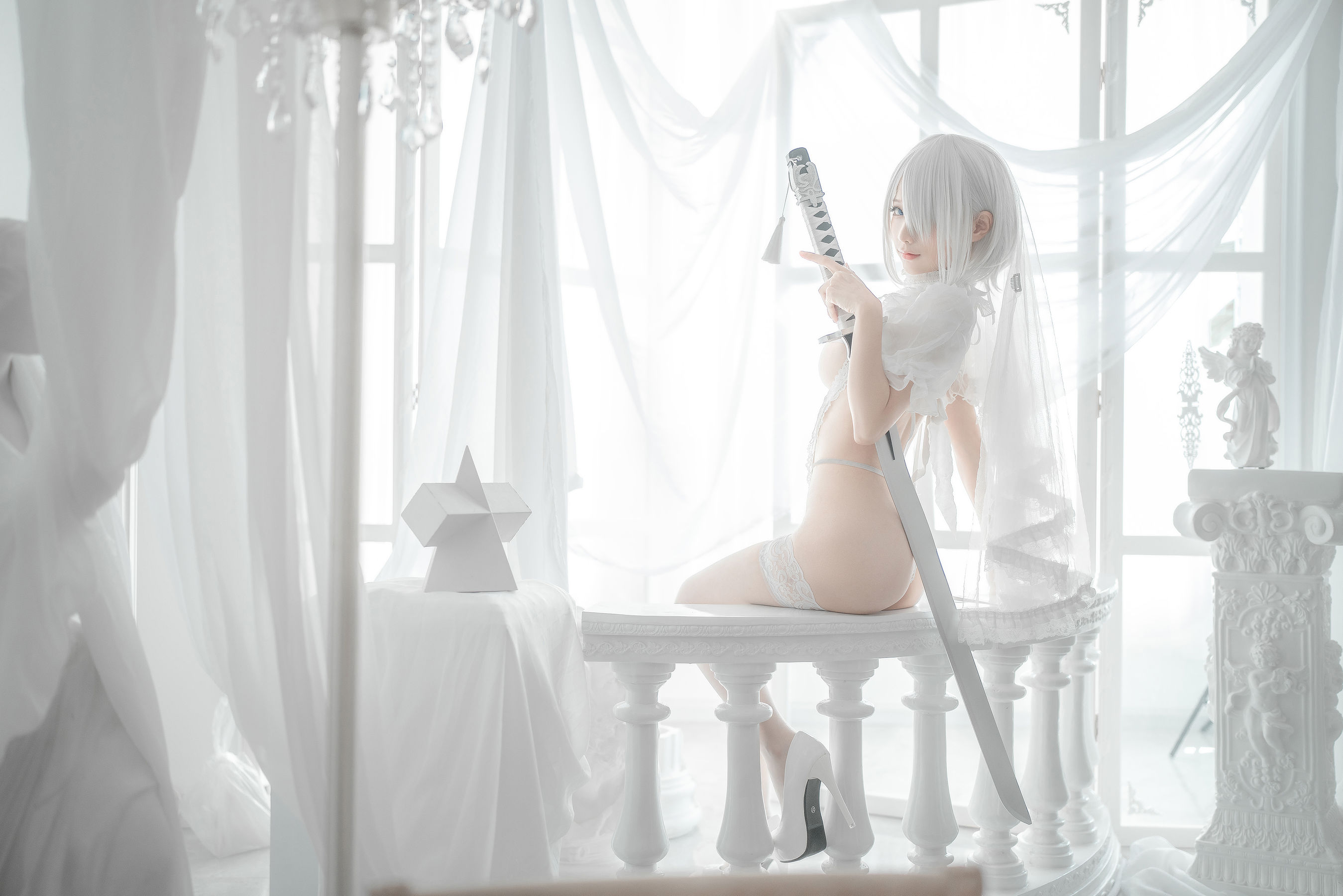 [网红COS] 动漫博主蠢沫沫 - 2B-白婚纱