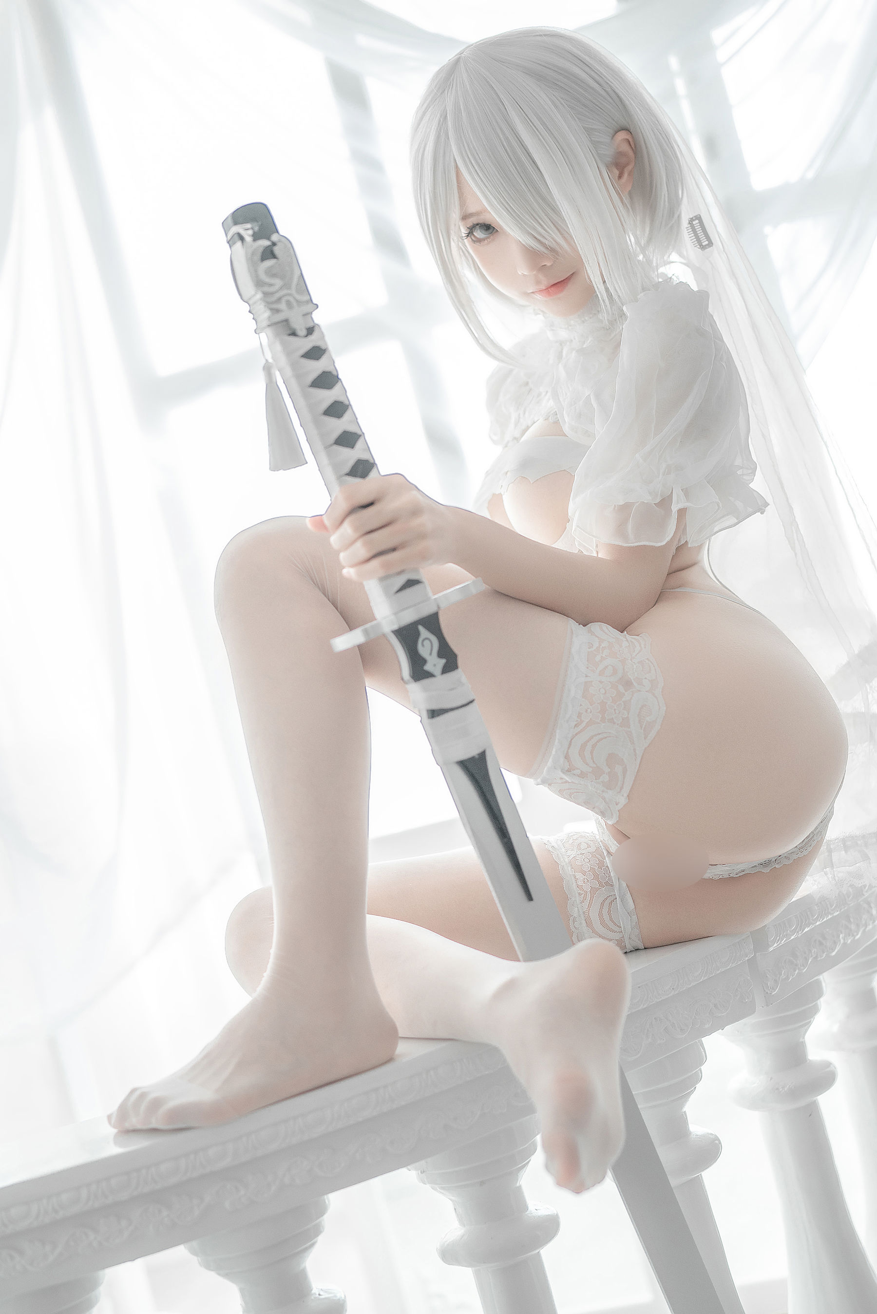 [网红COS] 动漫博主蠢沫沫 - 2B-白婚纱