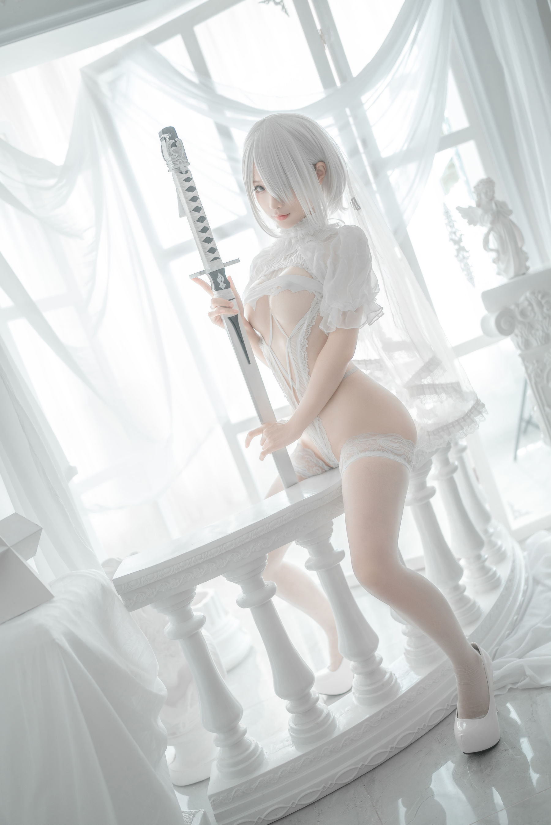 [网红COS] 动漫博主蠢沫沫 - 2B-白婚纱