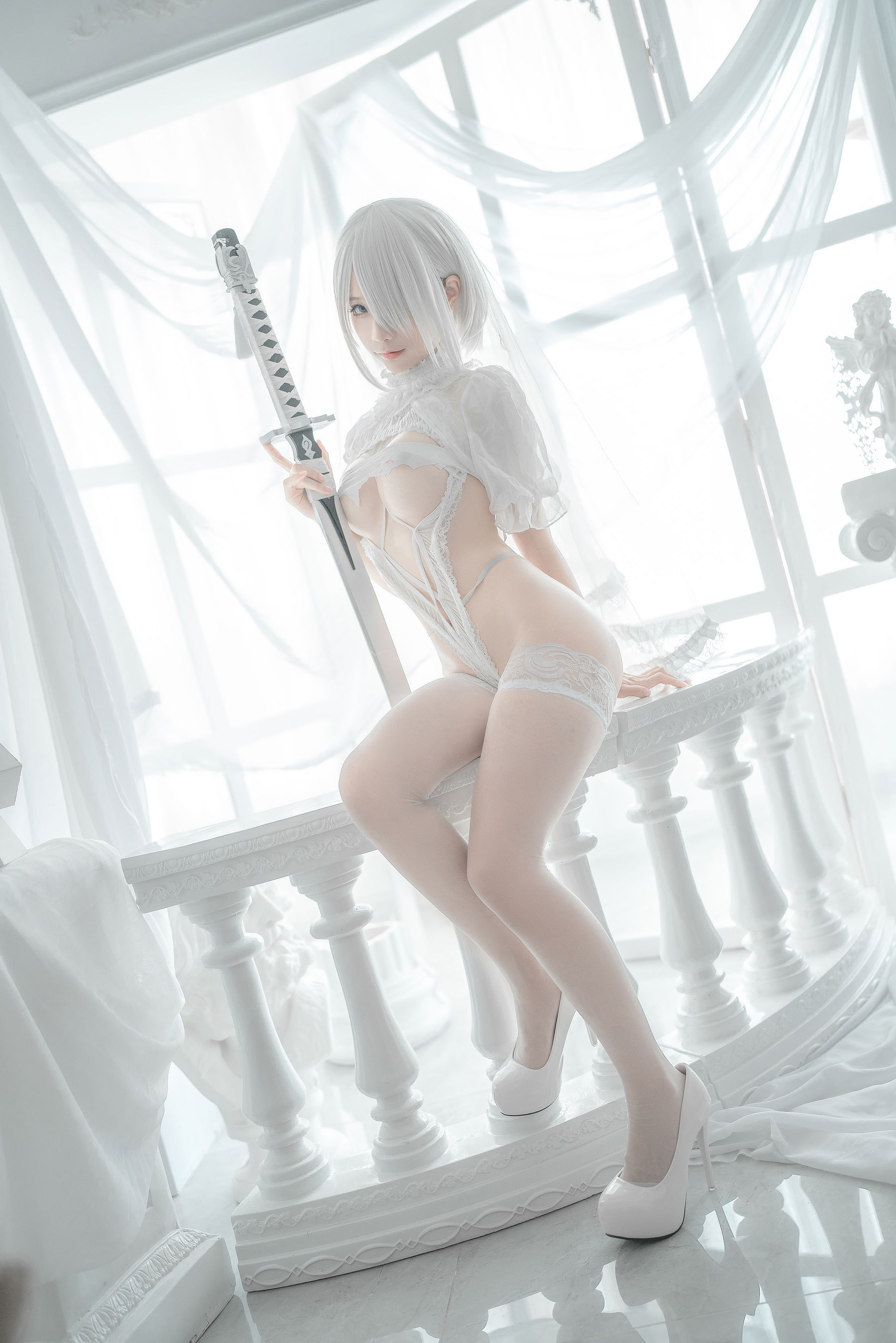 [网红COS] 动漫博主蠢沫沫 - 2B-白婚纱
