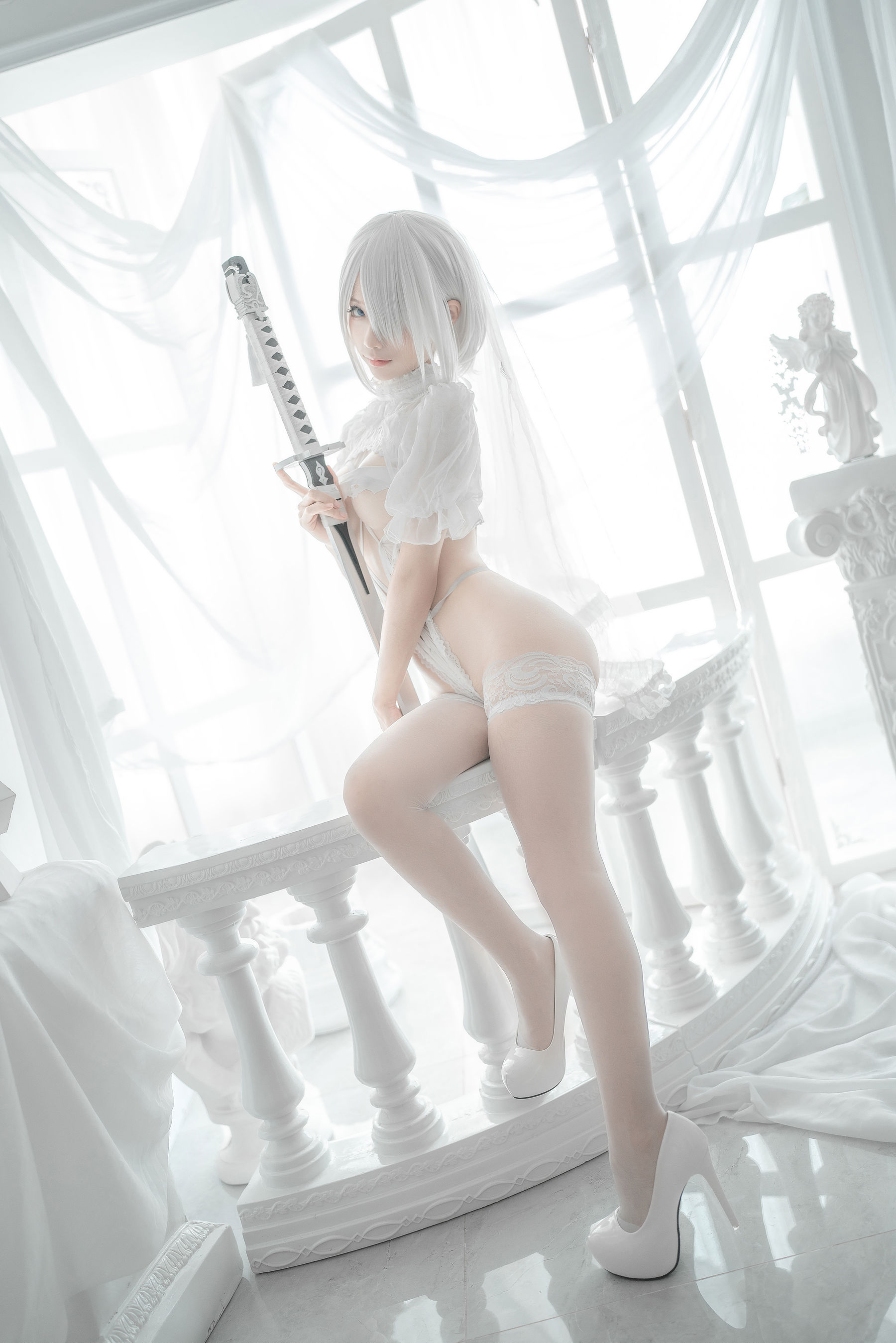 [网红COS] 动漫博主蠢沫沫 - 2B-白婚纱