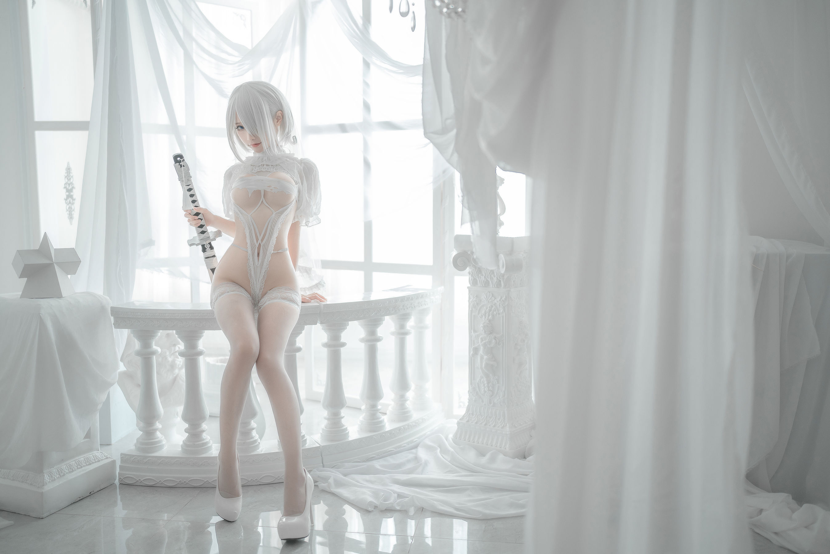 [网红COS] 动漫博主蠢沫沫 - 2B-白婚纱