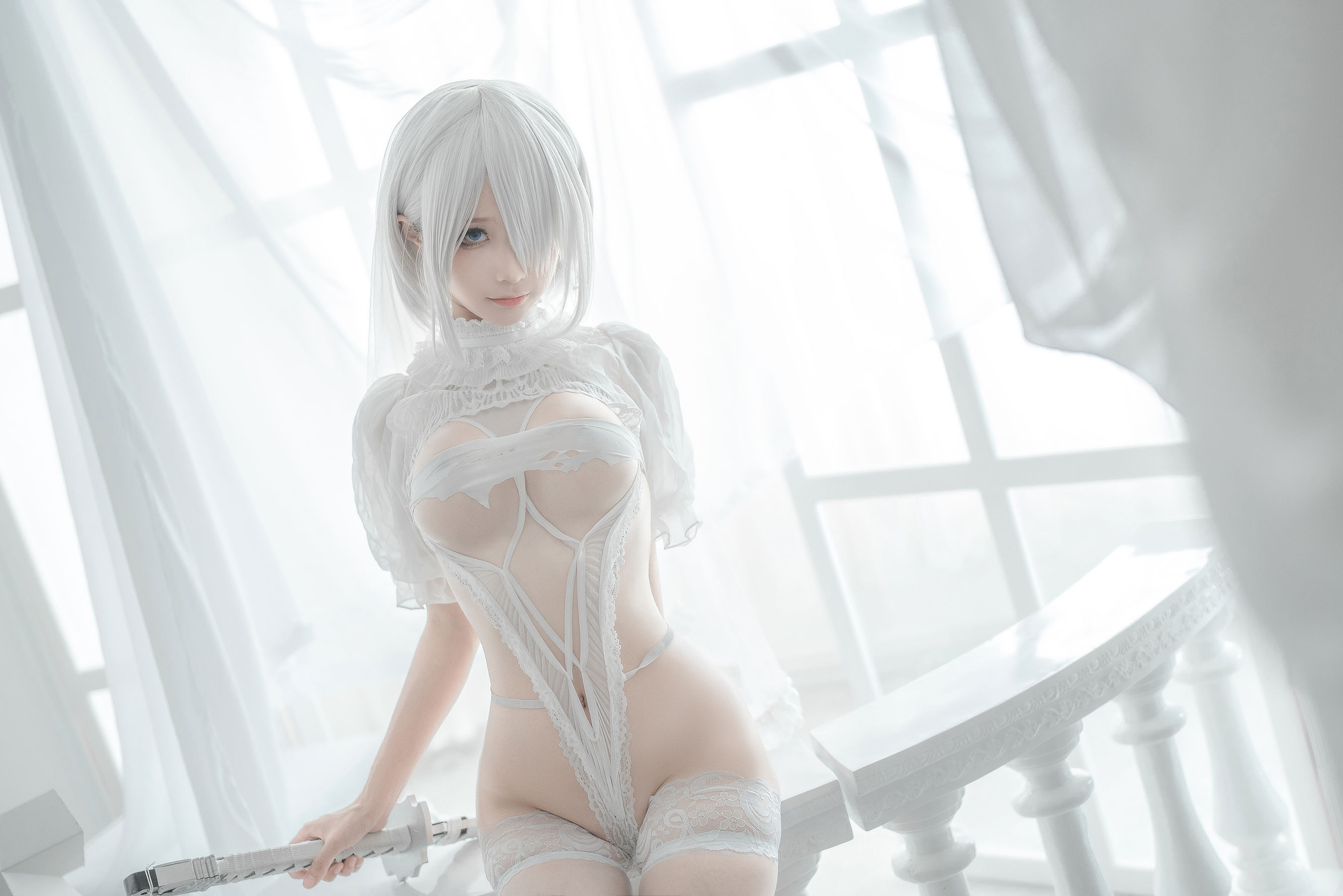 [网红COS] 动漫博主蠢沫沫 - 2B-白婚纱