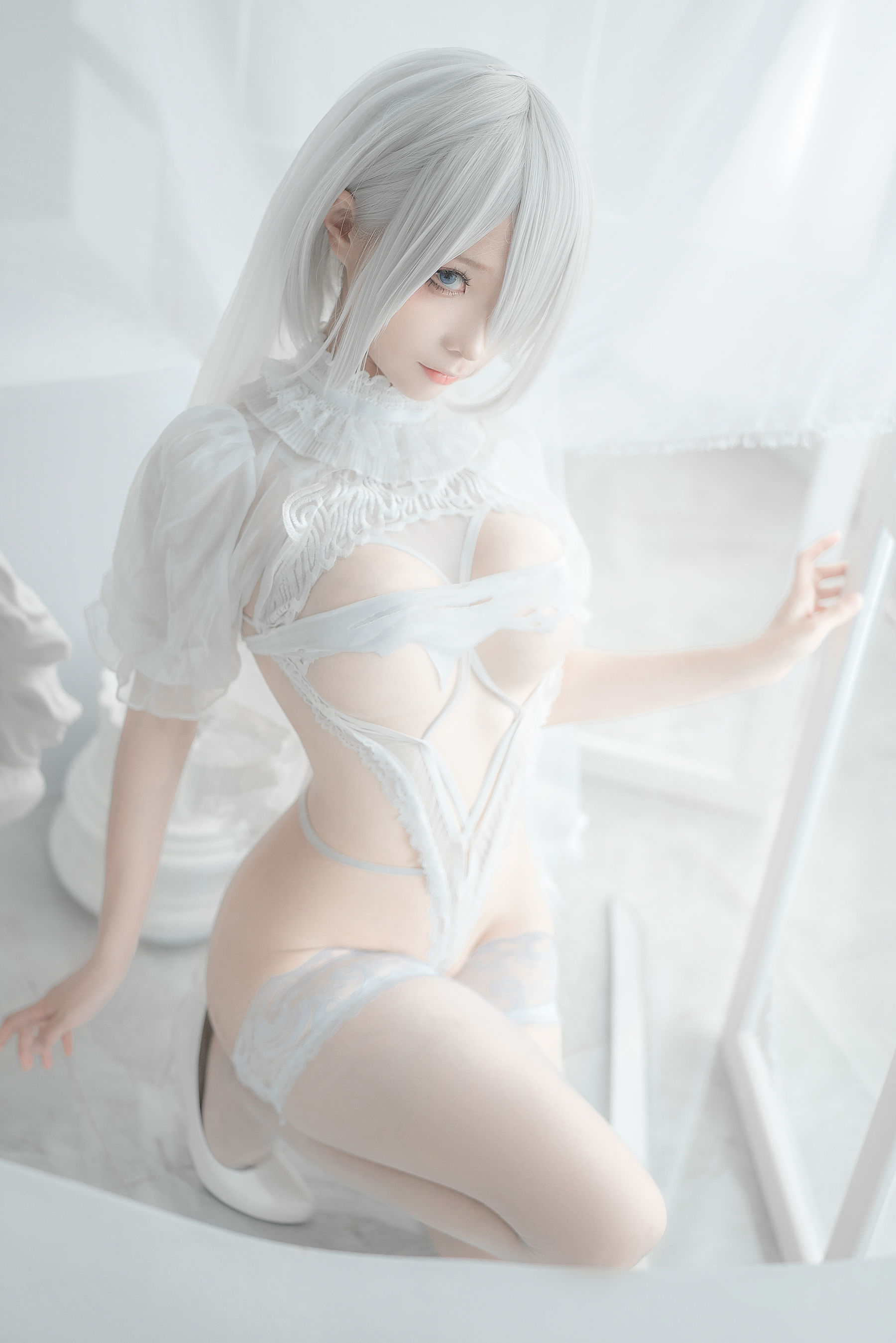 [网红COS] 动漫博主蠢沫沫 - 2B-白婚纱