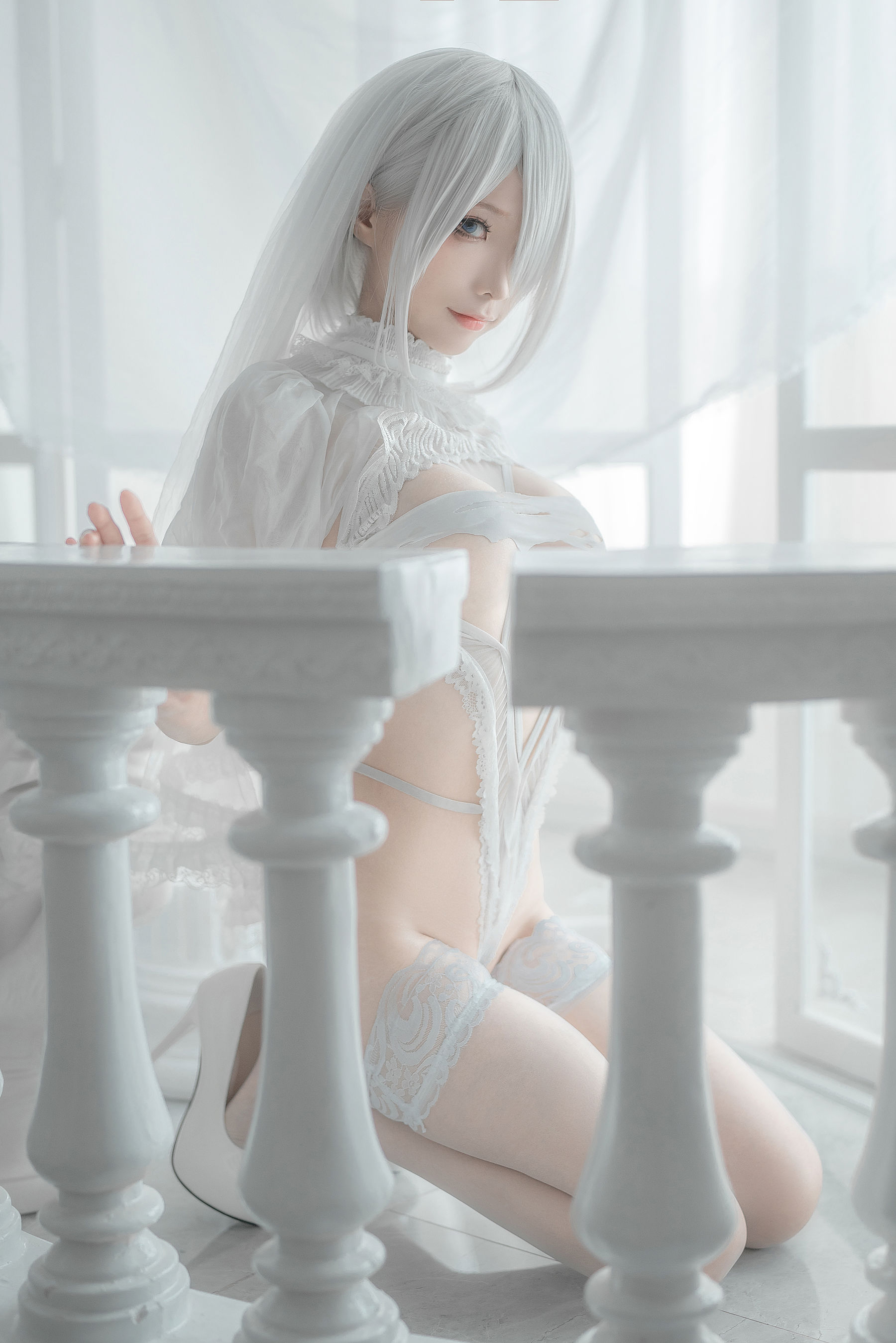 [网红COS] 动漫博主蠢沫沫 - 2B-白婚纱