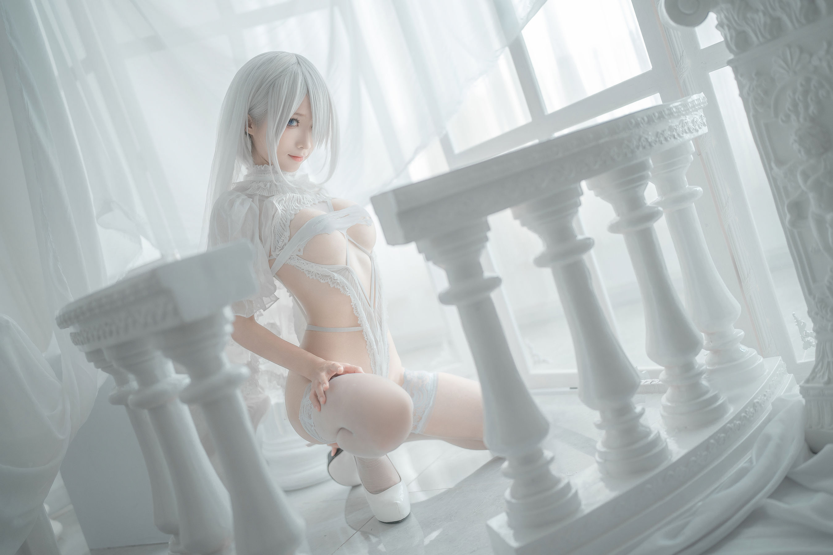 [网红COS] 动漫博主蠢沫沫 - 2B-白婚纱