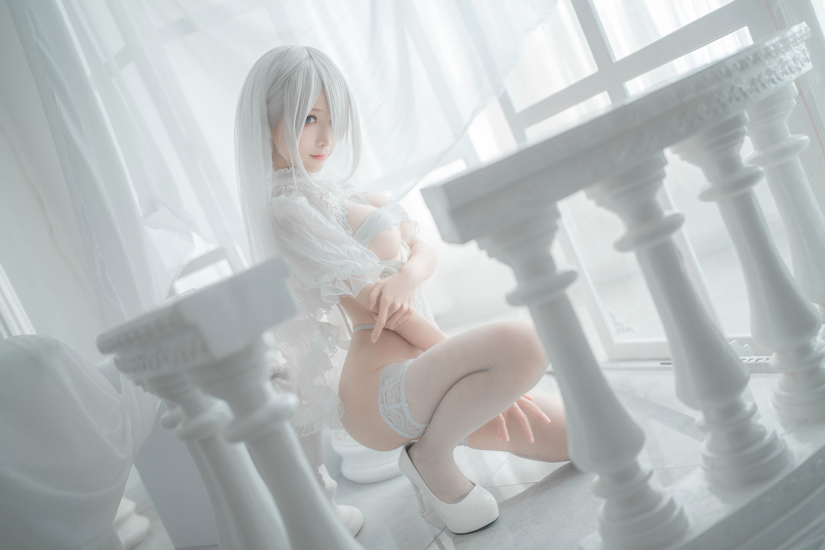 [网红COS] 动漫博主蠢沫沫 - 2B-白婚纱