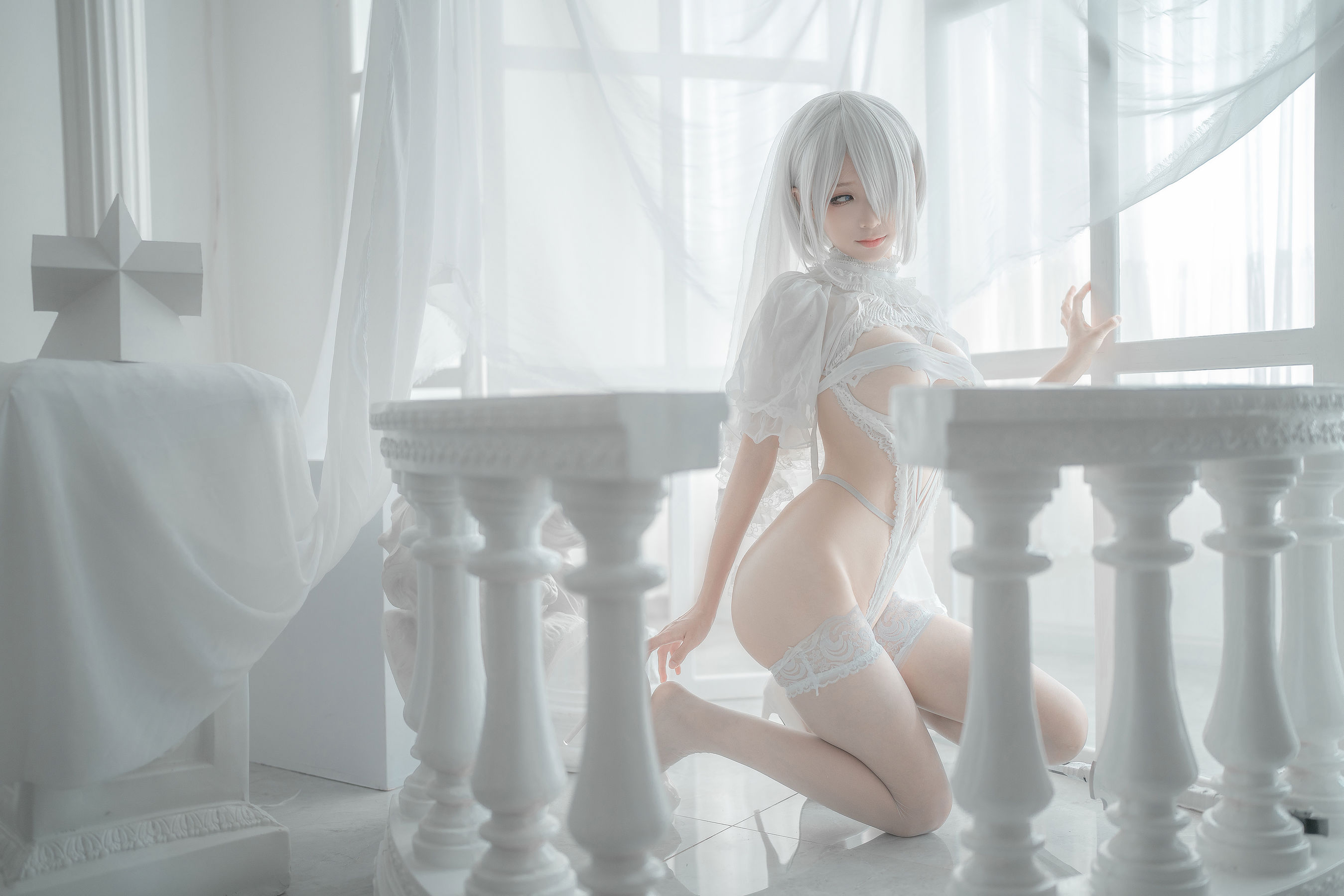 [网红COS] 动漫博主蠢沫沫 - 2B-白婚纱