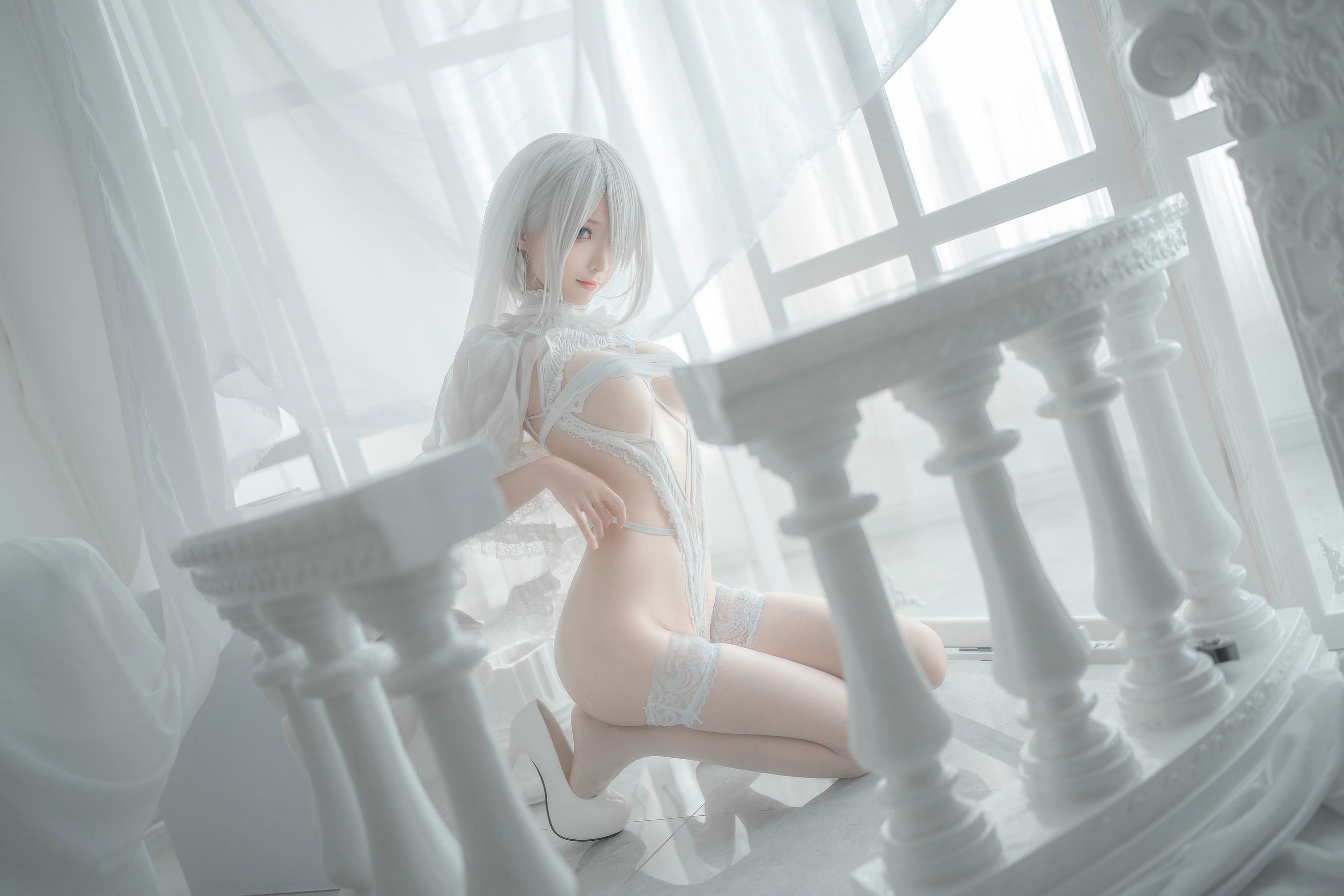 [网红COS] 动漫博主蠢沫沫 - 2B-白婚纱
