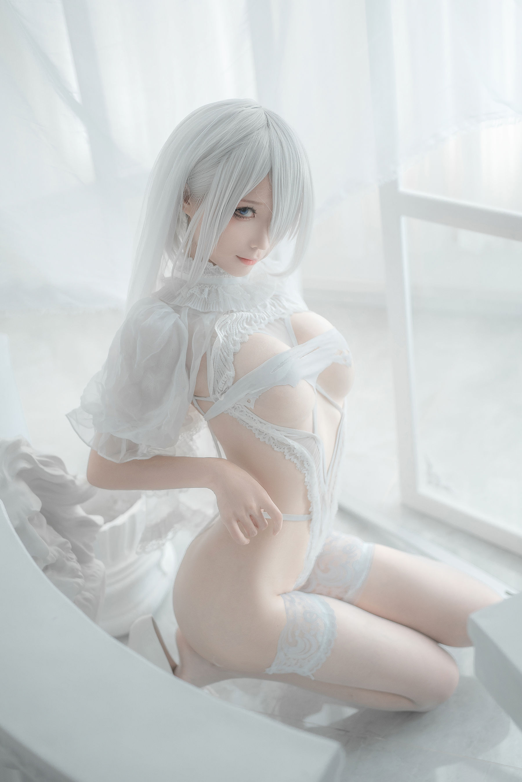 [网红COS] 动漫博主蠢沫沫 - 2B-白婚纱