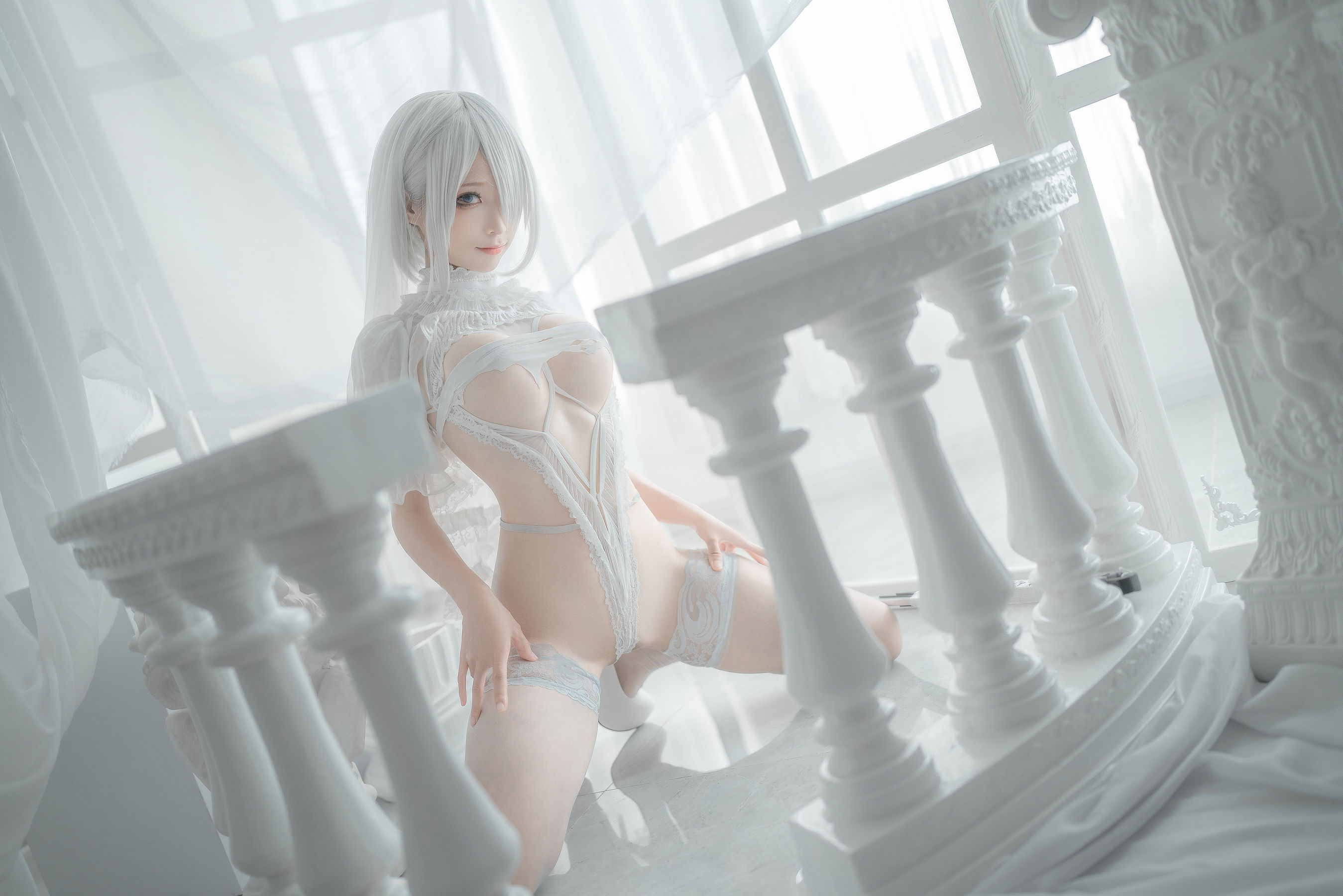 [网红COS] 动漫博主蠢沫沫 - 2B-白婚纱
