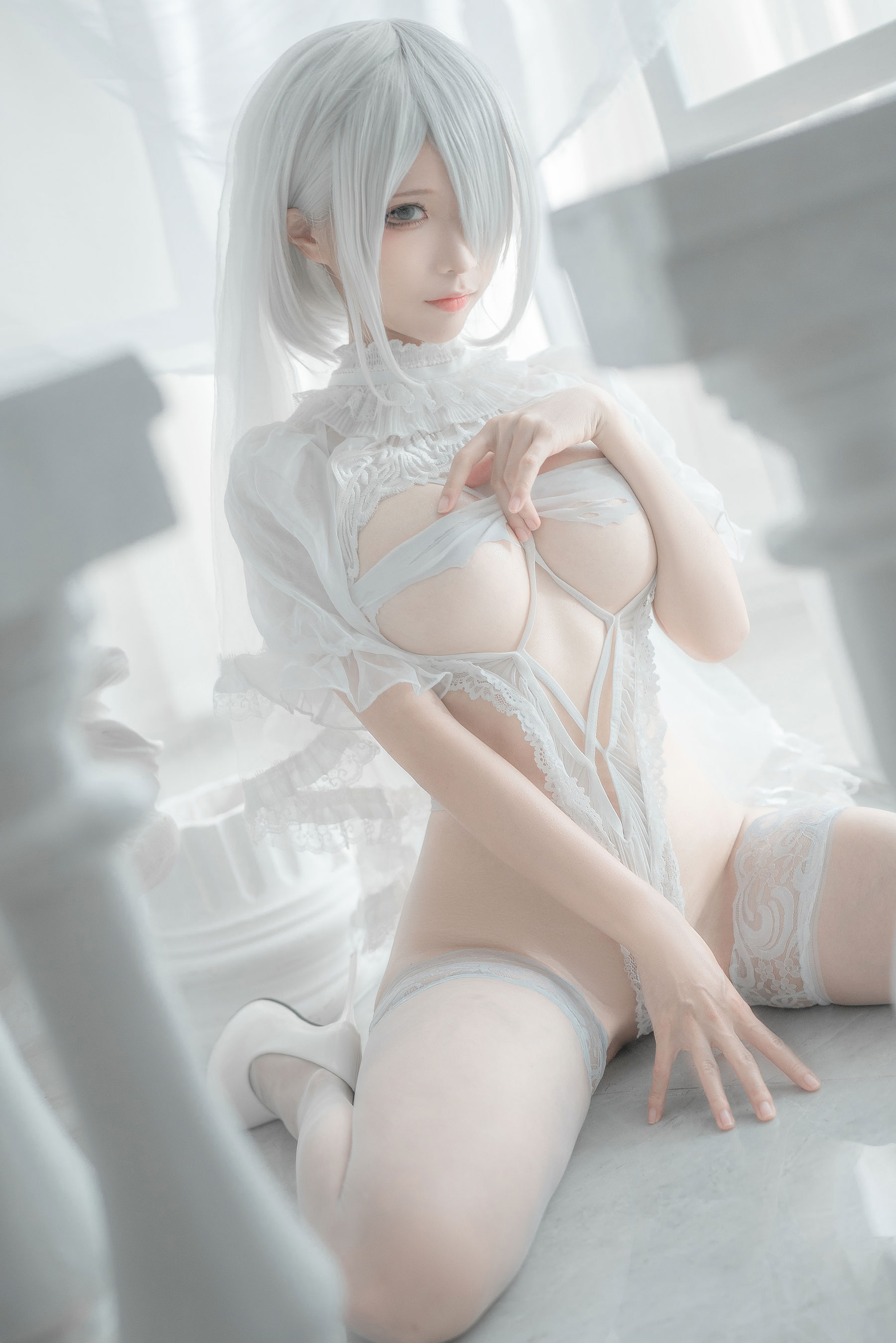 [网红COS] 动漫博主蠢沫沫 - 2B-白婚纱