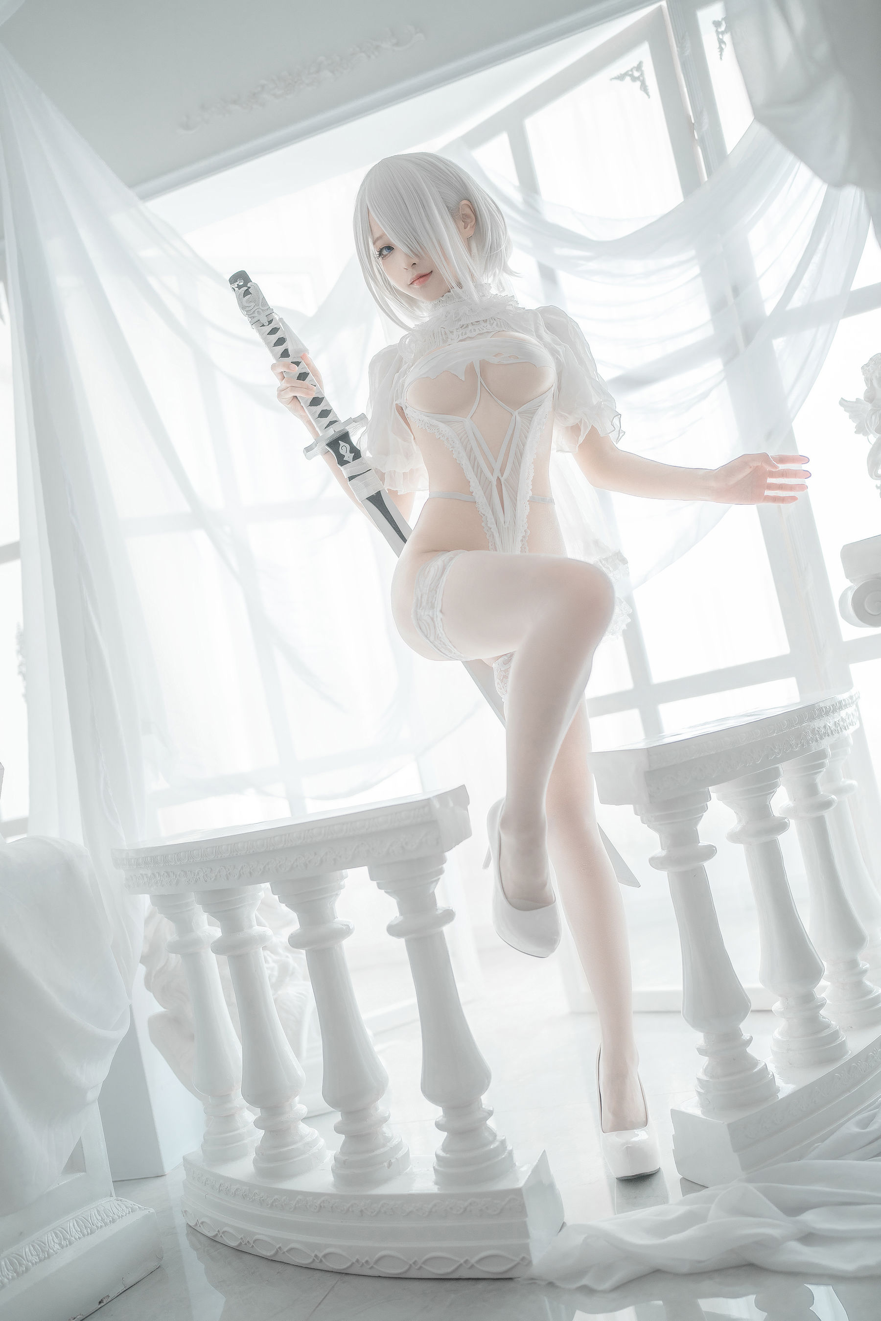 [网红COS] 动漫博主蠢沫沫 - 2B-白婚纱