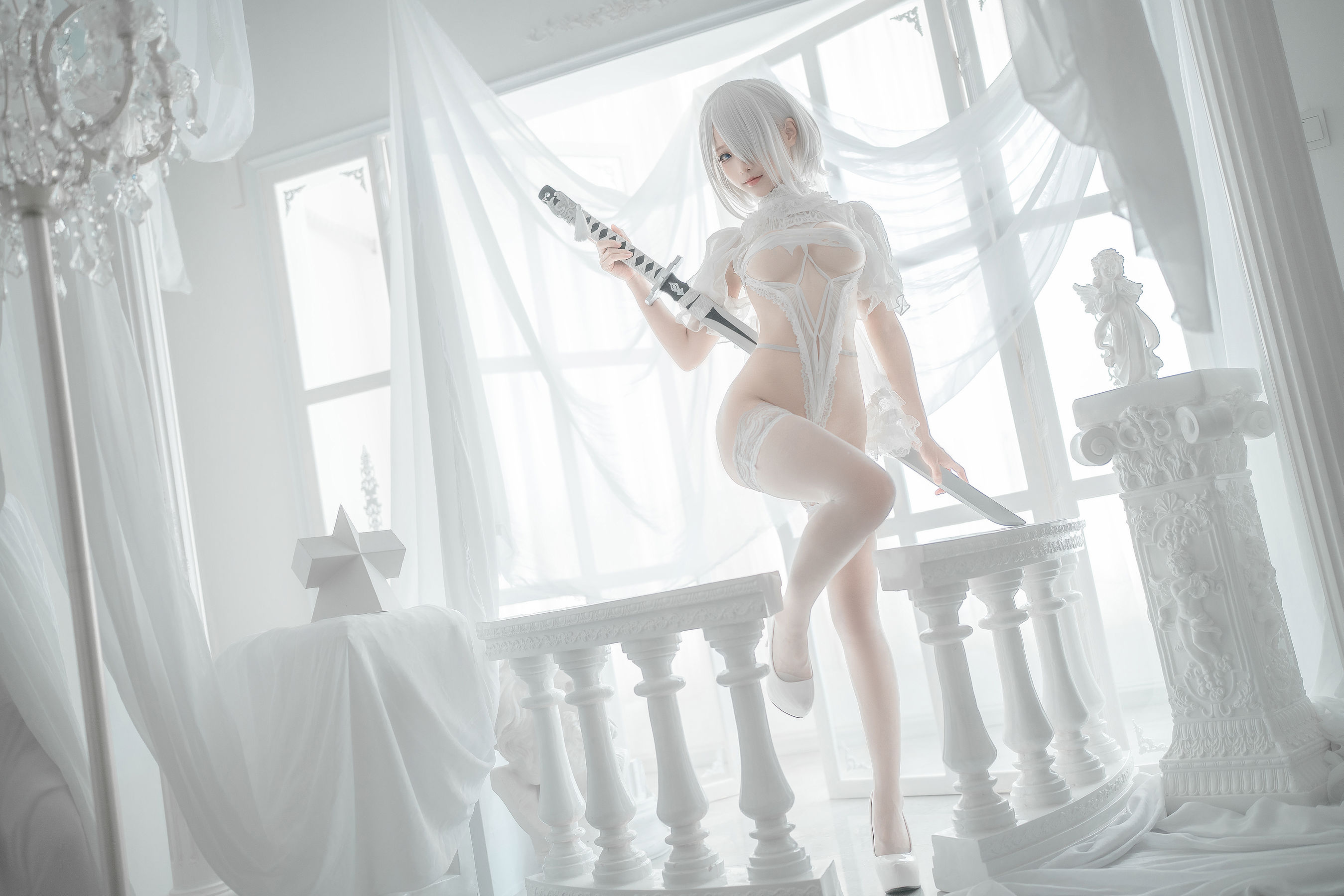 [网红COS] 动漫博主蠢沫沫 - 2B-白婚纱