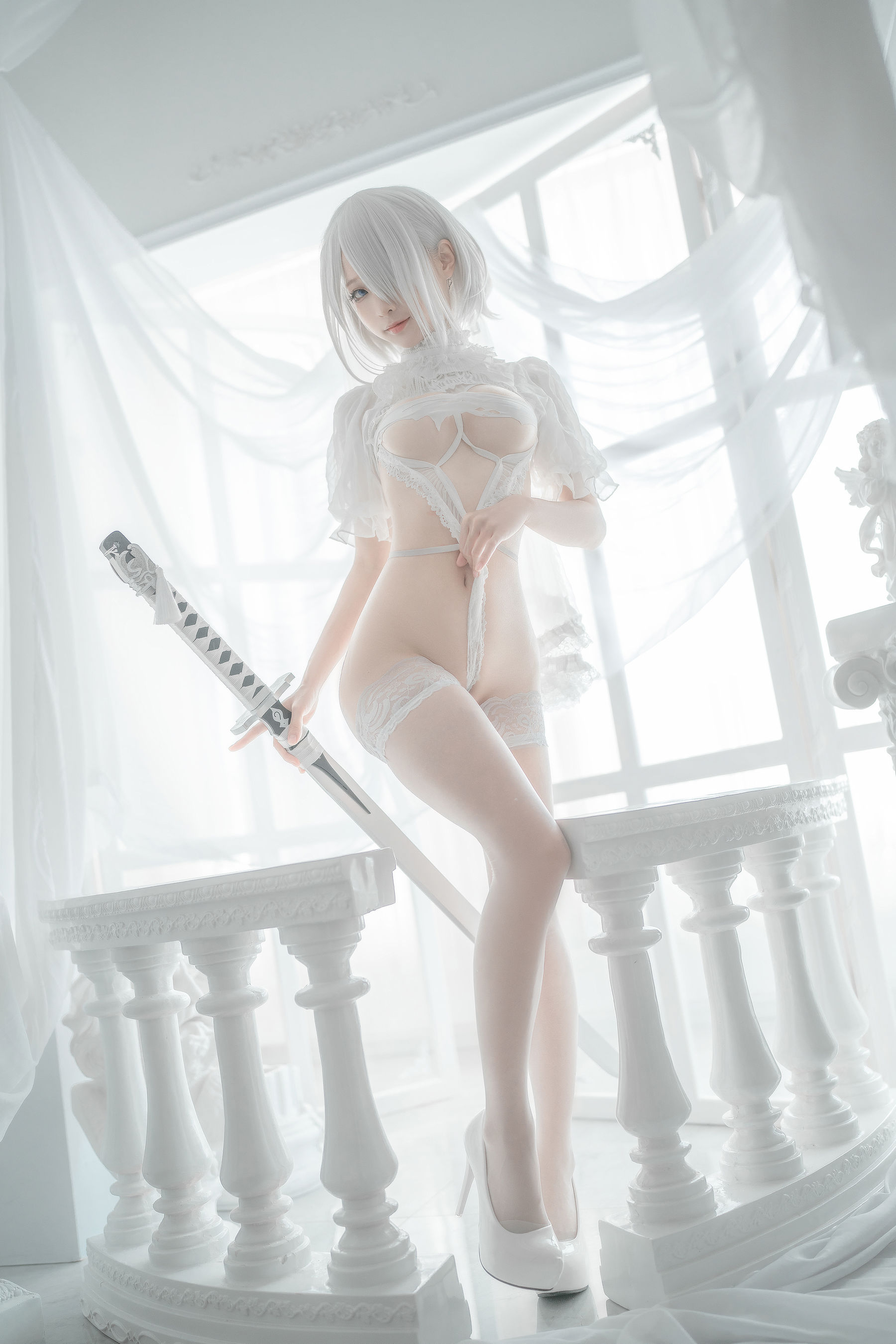 [网红COS] 动漫博主蠢沫沫 - 2B-白婚纱