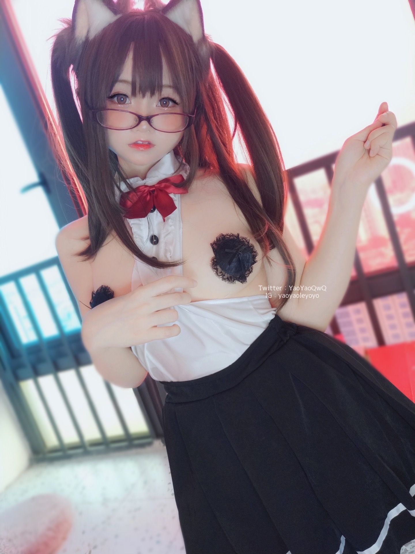 [网红COS] 萌妹子Coser摇摇乐yoyo - 黑色紧身衣