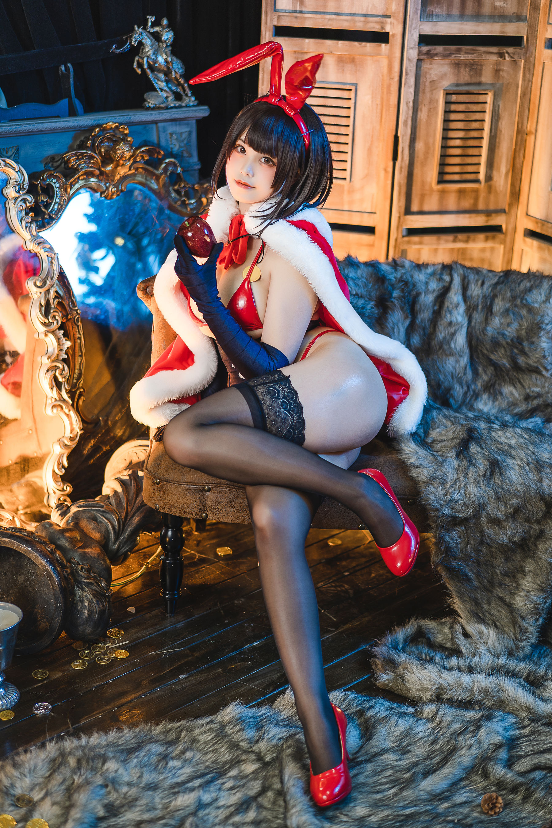 [网红COS] 萌系小姐姐蜜汁猫裘 - 魔太郎圣诞
