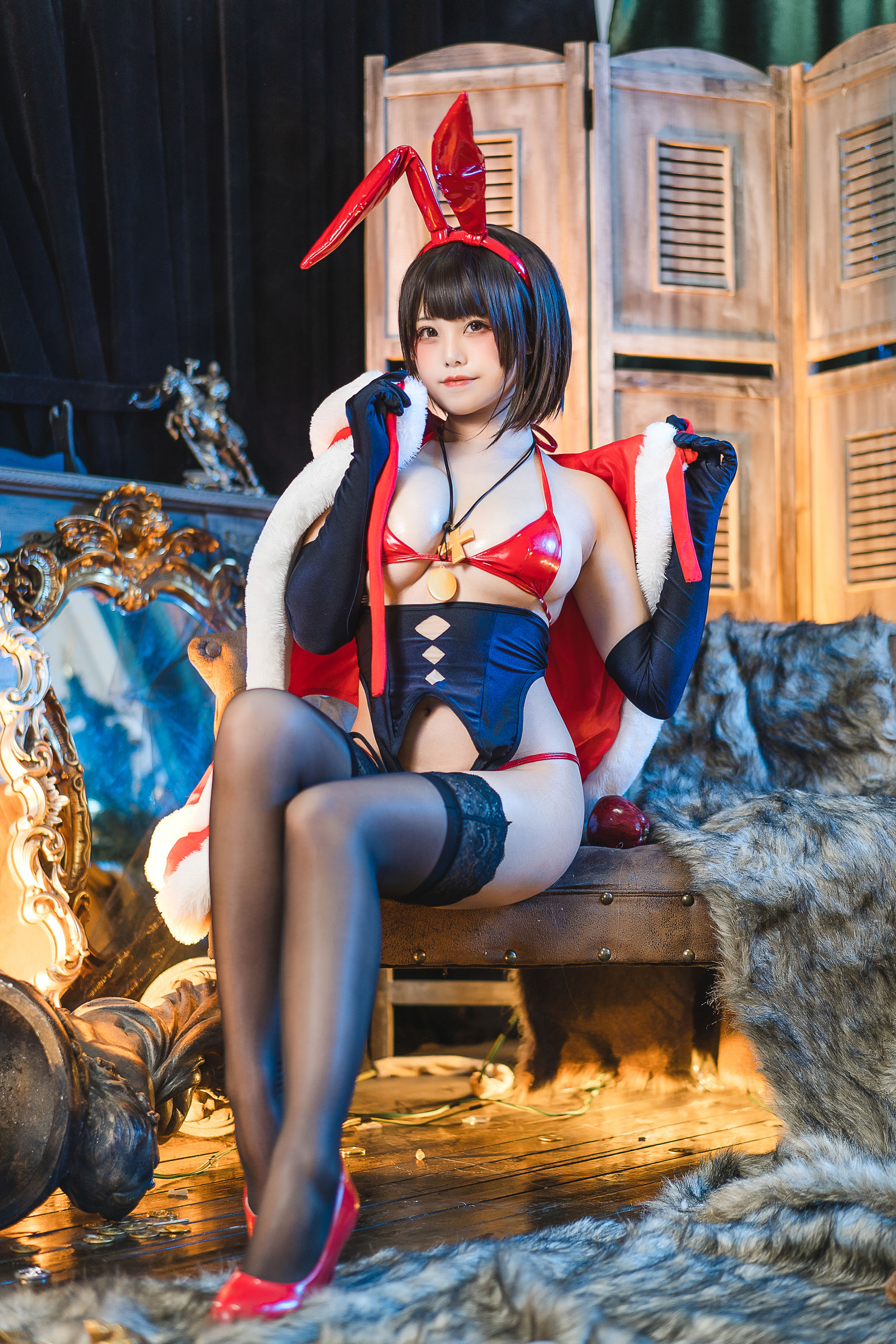 [网红COS] 萌系小姐姐蜜汁猫裘 - 魔太郎圣诞