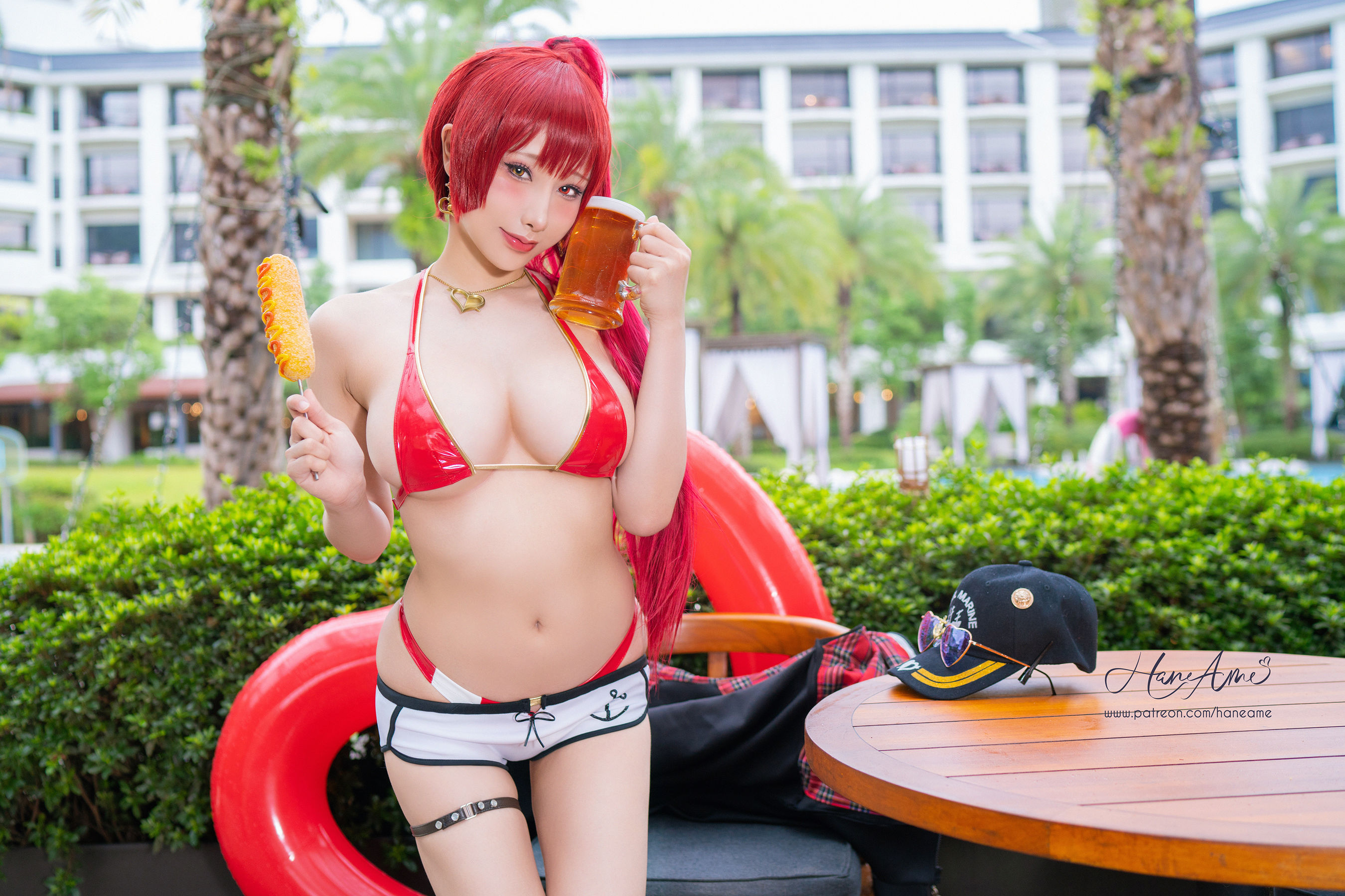 [福利COS] Hane Ame 雨波写真 - Hololive Marine 船長泳裝