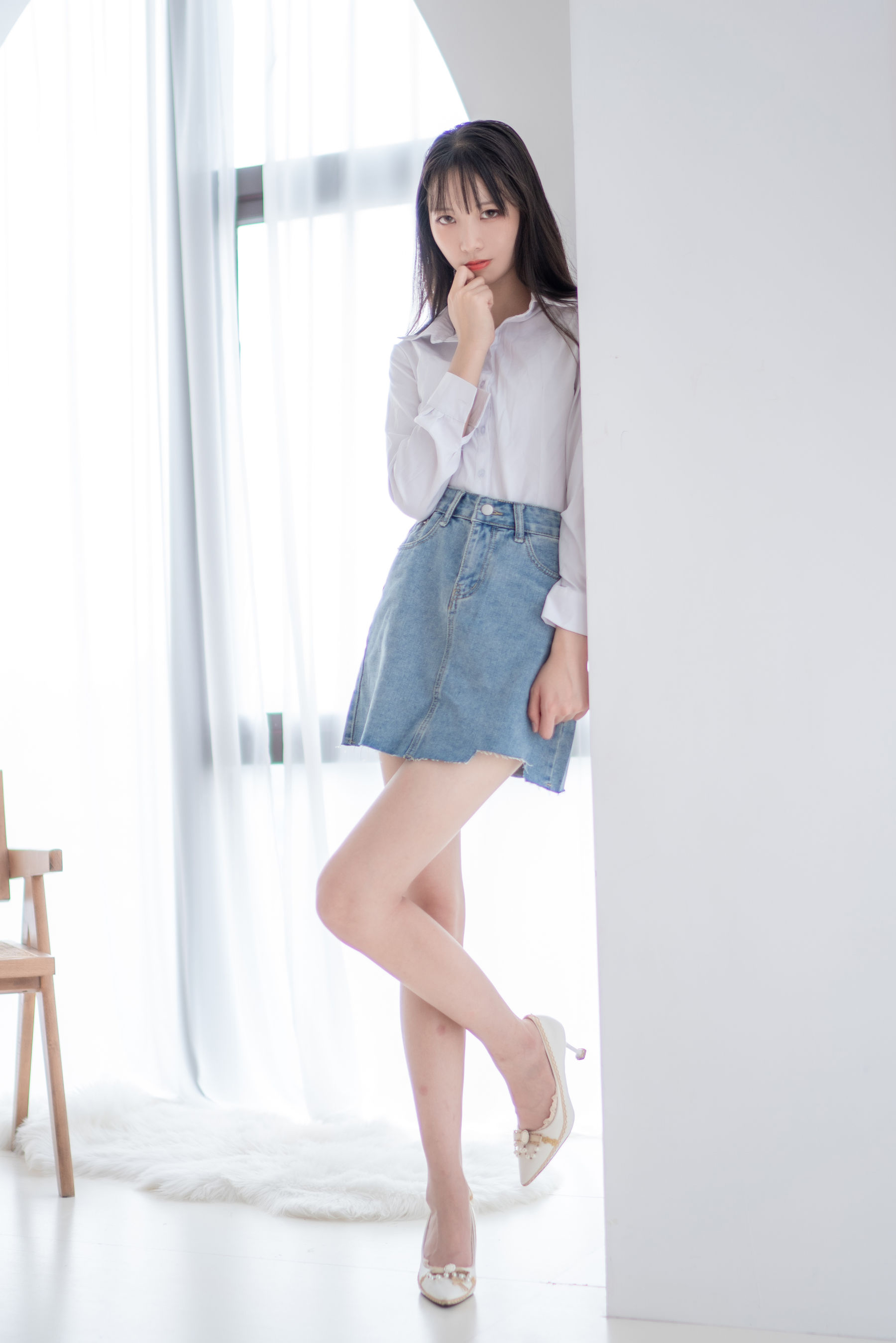 [福利COS] 清纯妹子西瓜 - 衬衫牛仔裙
