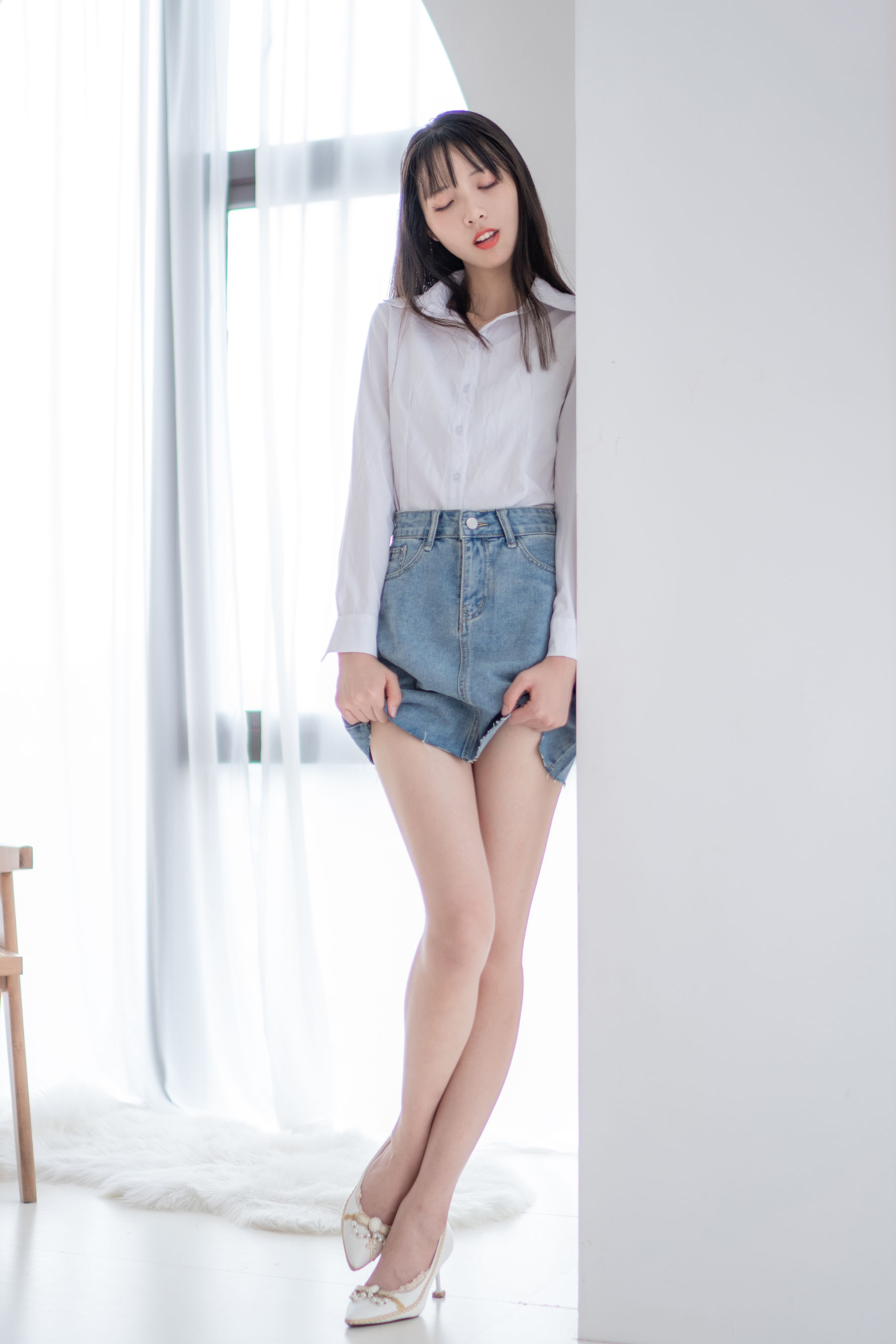 [福利COS] 清纯妹子西瓜 - 衬衫牛仔裙
