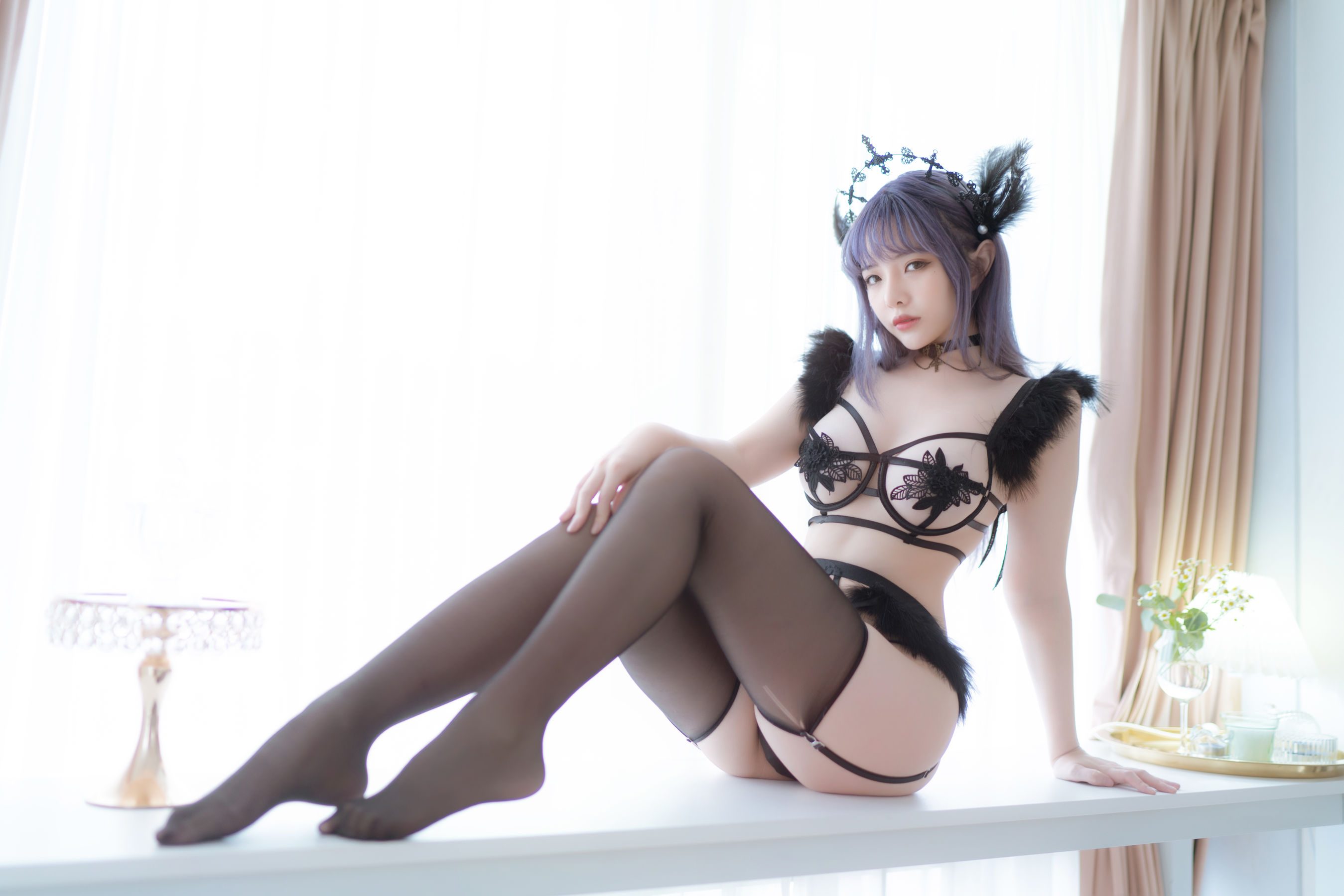 [福利COS] 动漫博主雯妹 - 黑色天使
