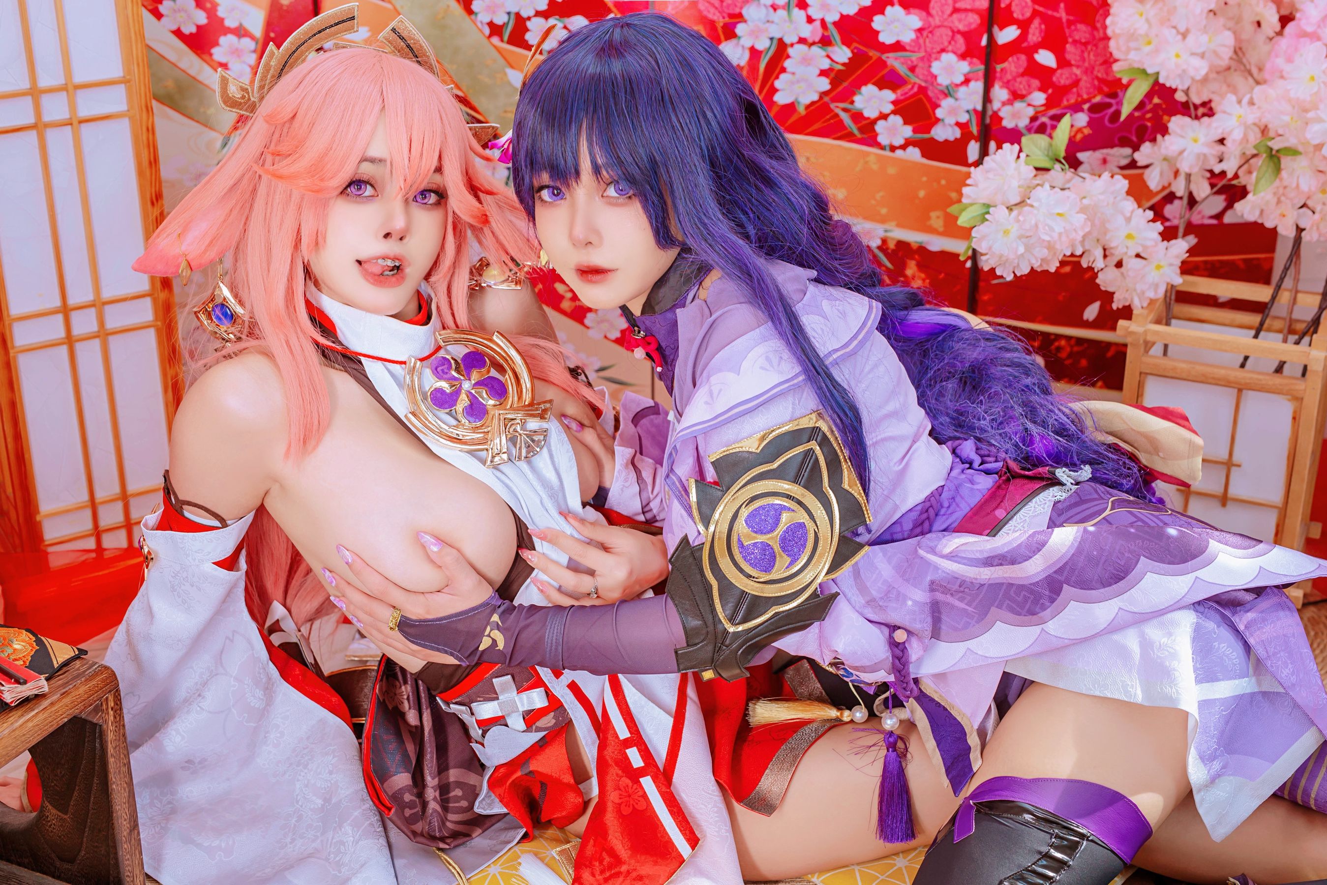 [福利COS] 日本性感萝莉Byoru&Yae Miko Raiden Shogun