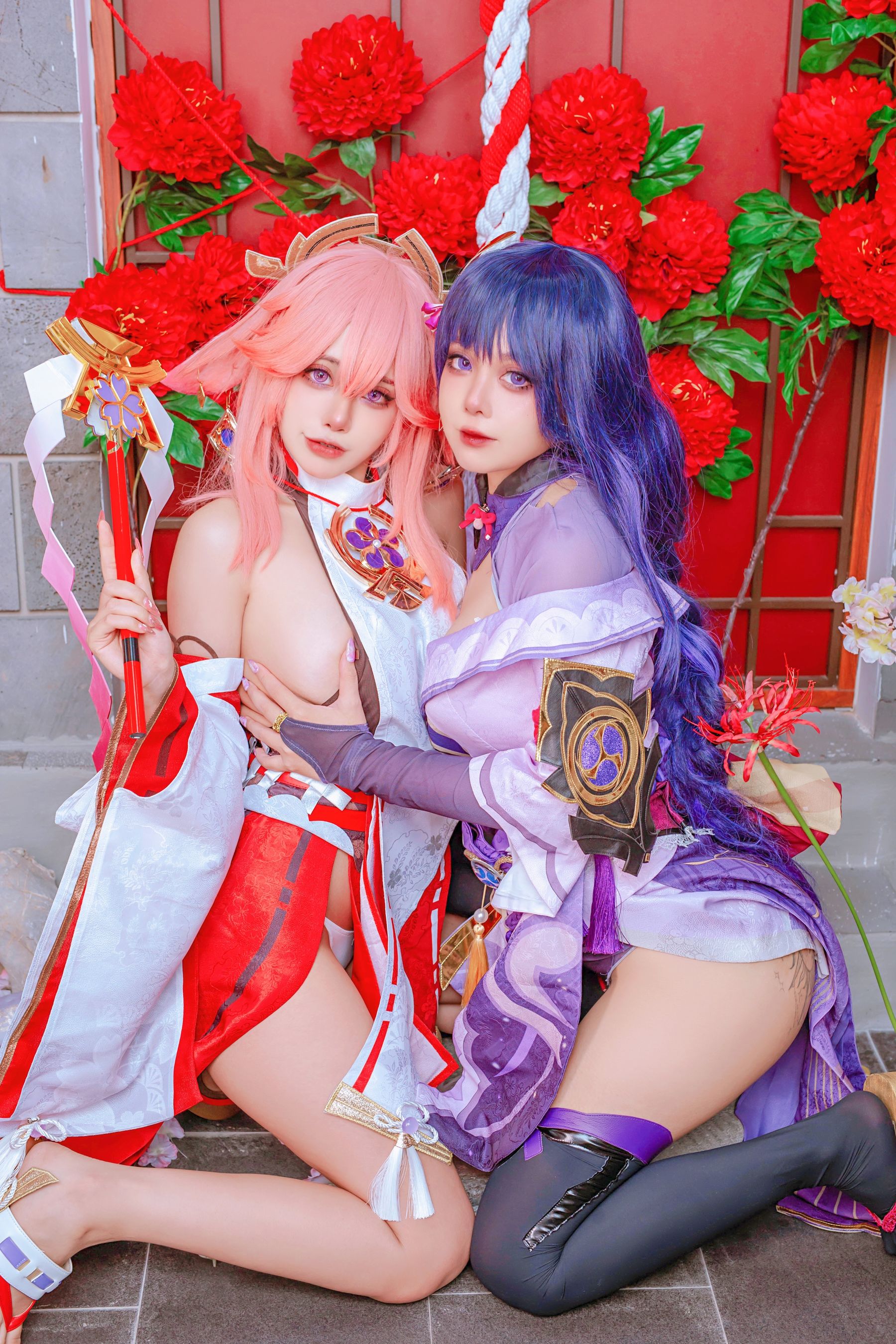 [福利COS] 日本性感萝莉Byoru&Yae Miko Raiden Shogun