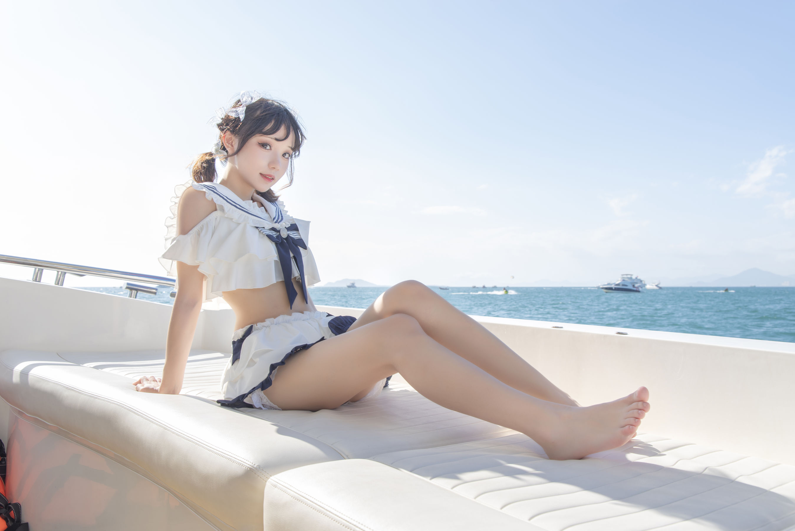 [福利COS] 花柒Hana - 三亚熊之海军风泳装