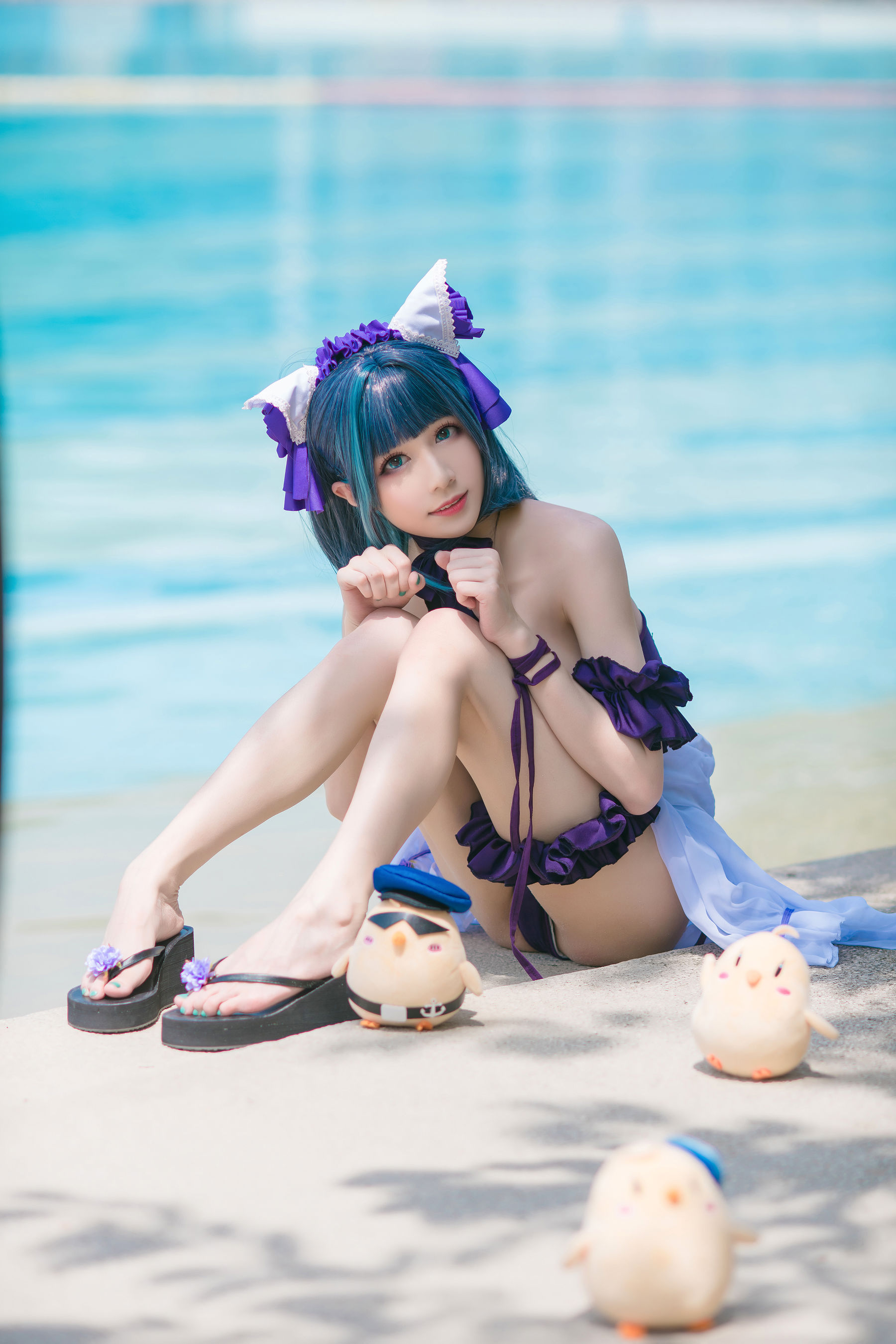 [福利COS] Tomoyo酱 - 碧蓝 柴郡泳装
