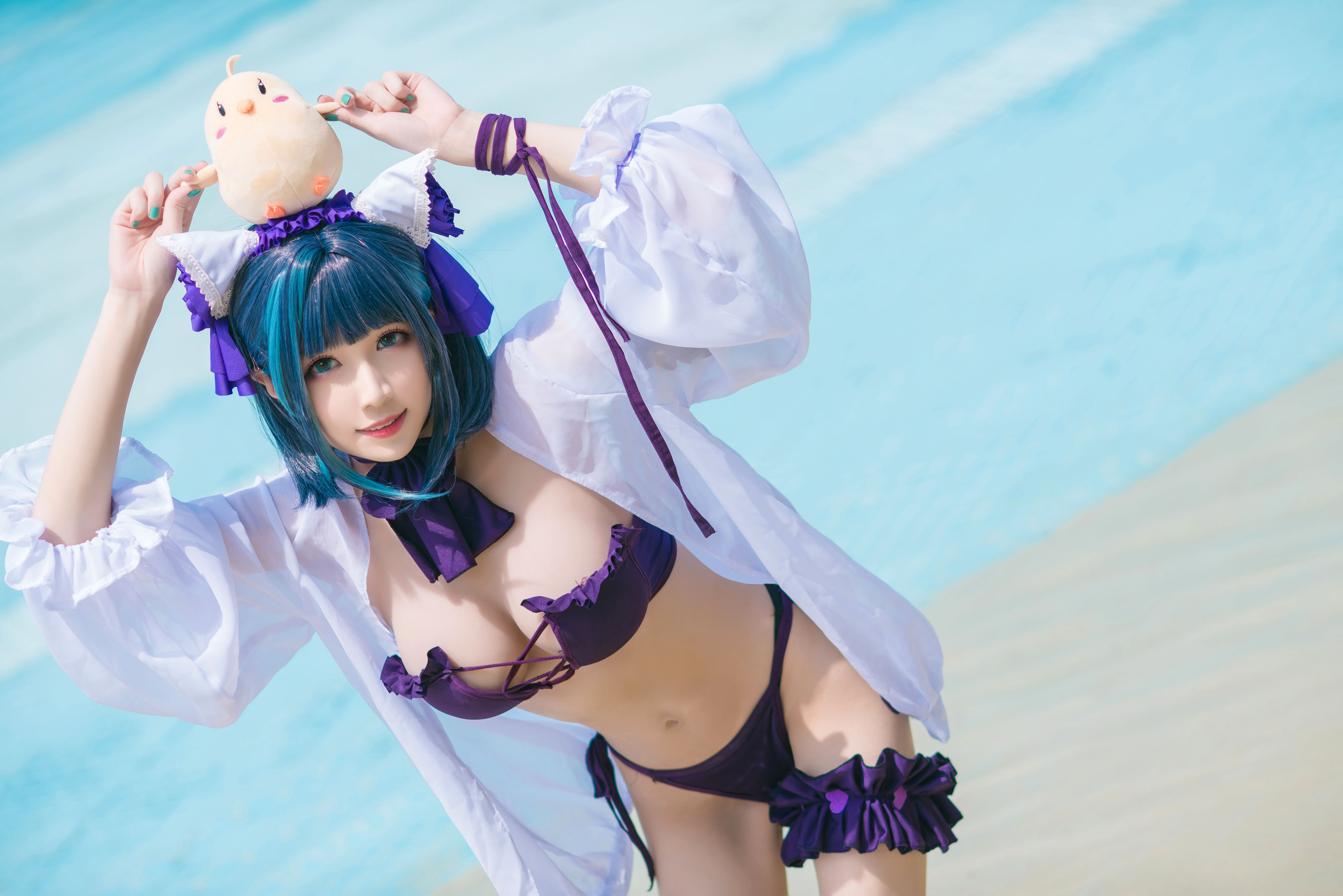 [福利COS] Tomoyo酱 - 碧蓝 柴郡泳装