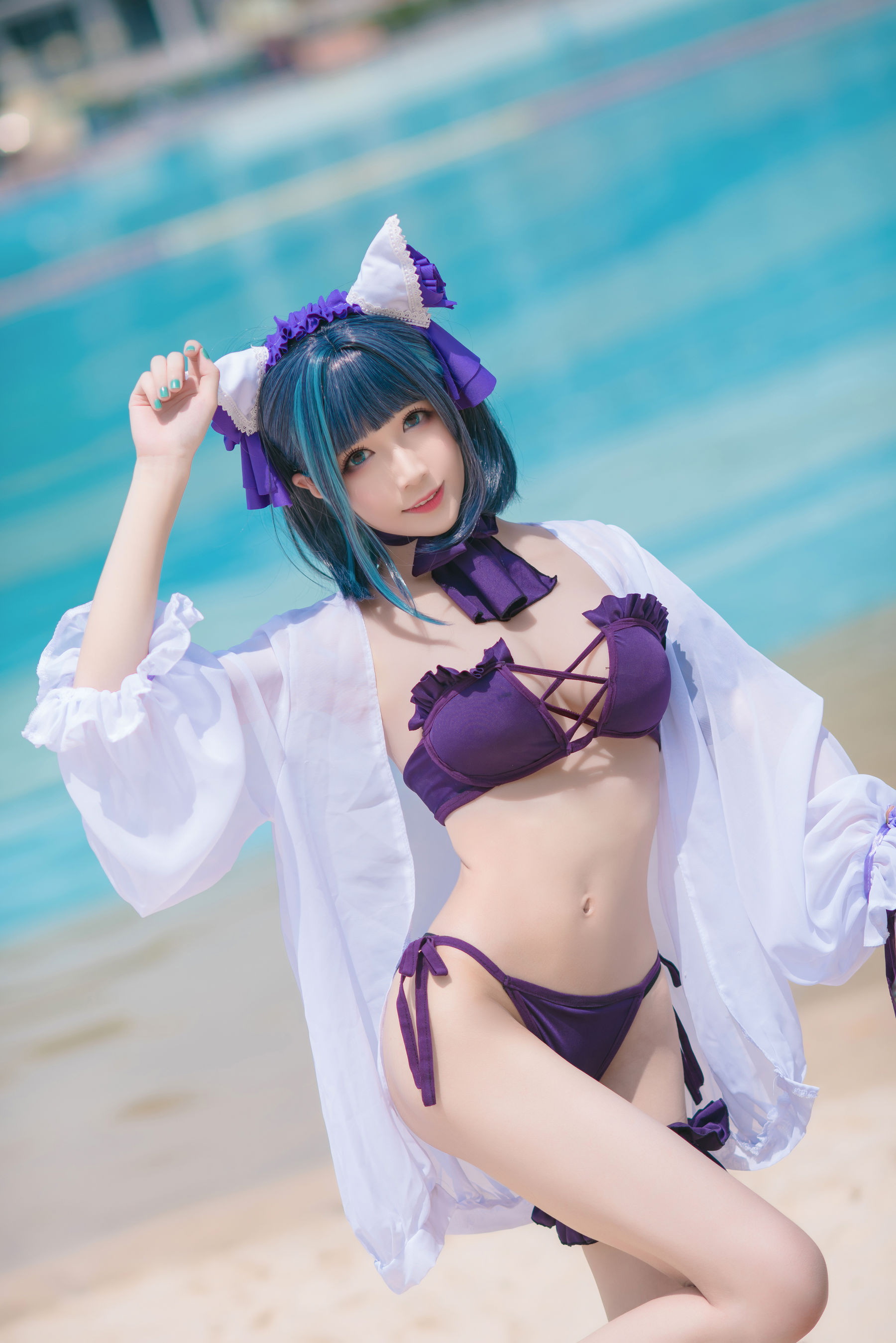 [福利COS] Tomoyo酱 - 碧蓝 柴郡泳装