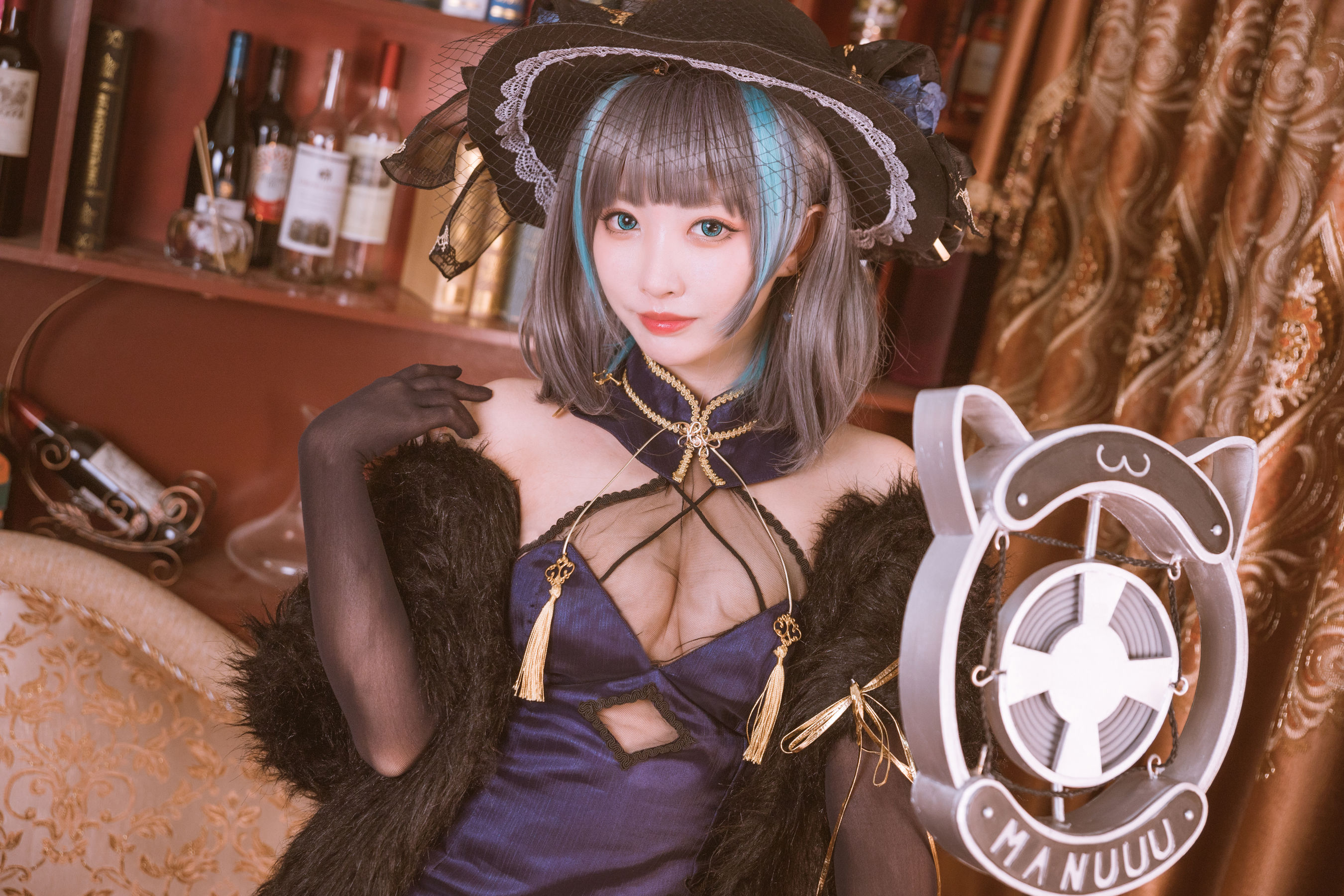 [福利COS] 宫本桜 - 柴郡旗袍 音乐绚烂CaitSith