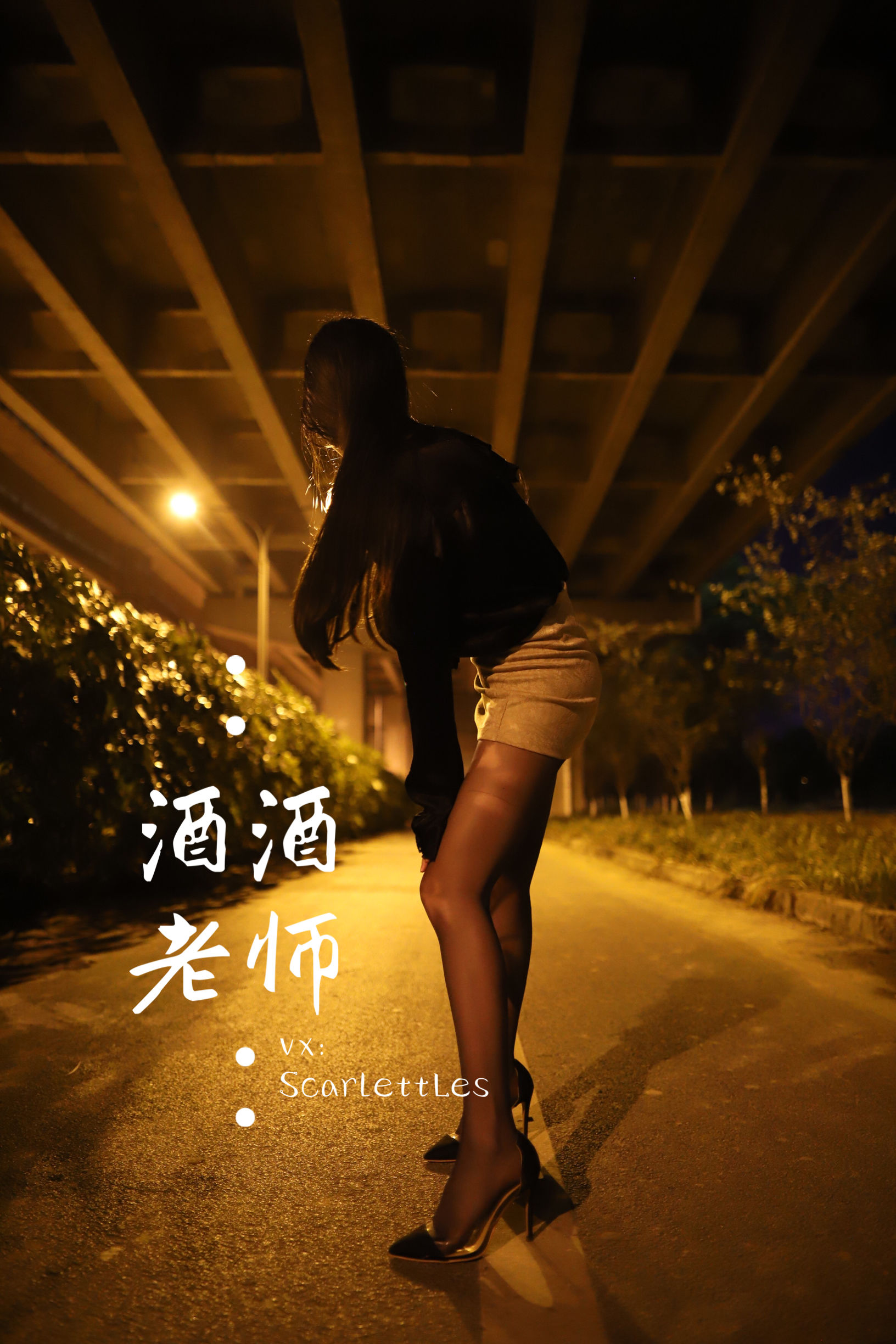[福利COS] 酒酒老师 - 桥下的户外丝袜课堂