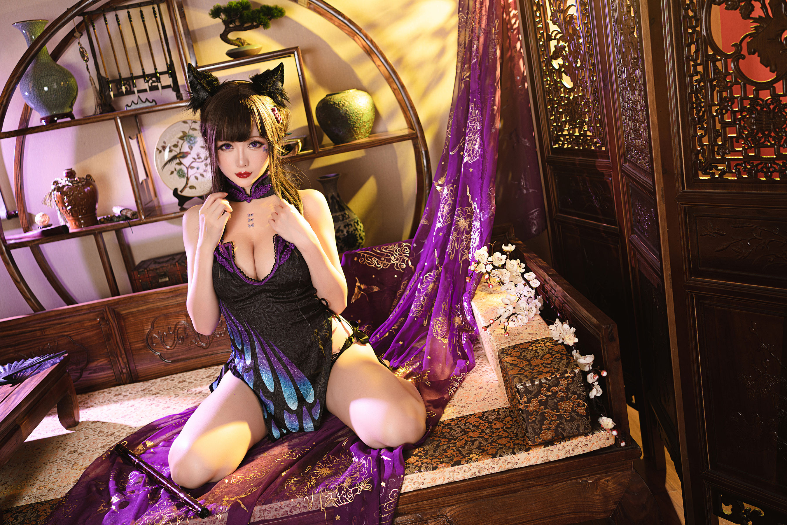 [福利COS] Coser小姐姐星之迟迟 - 蝴蝶旗袍
