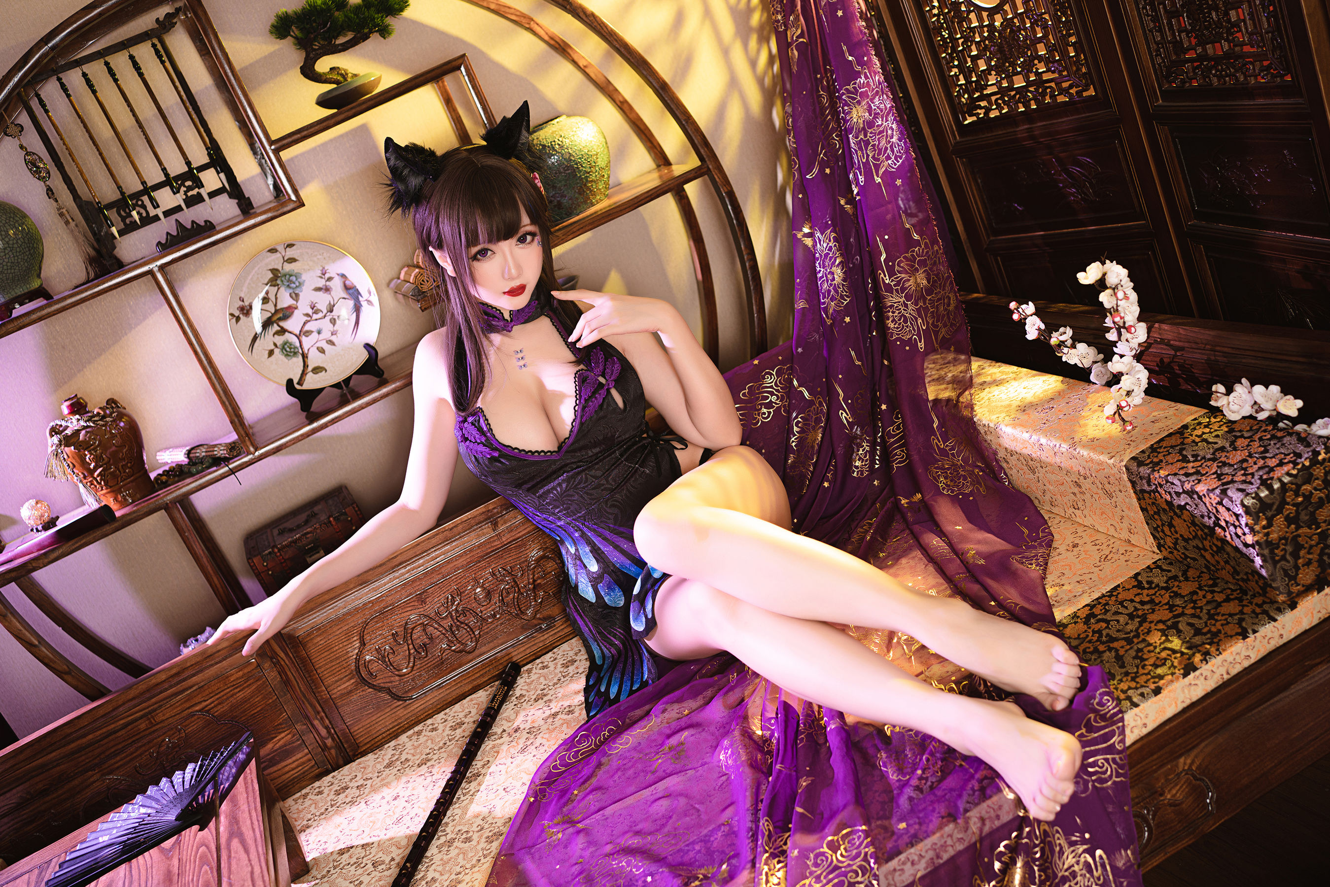 [福利COS] Coser小姐姐星之迟迟 - 蝴蝶旗袍
