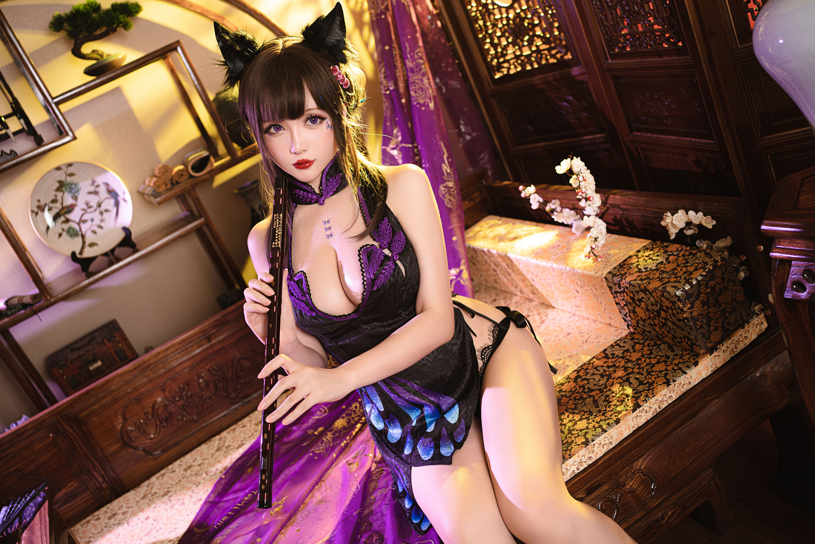 [福利COS] Coser小姐姐星之迟迟 - 蝴蝶旗袍