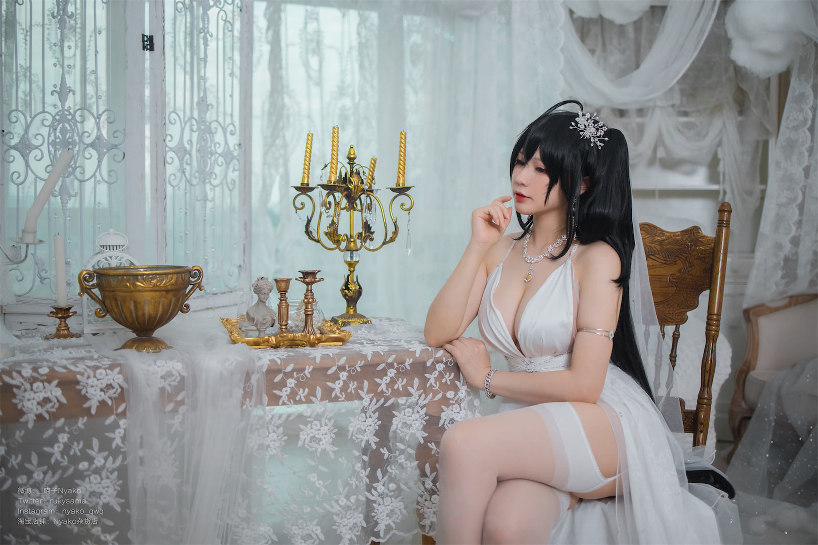 [福利COS] 萌妹子Nyako喵子 - 大凤纯白婚纱