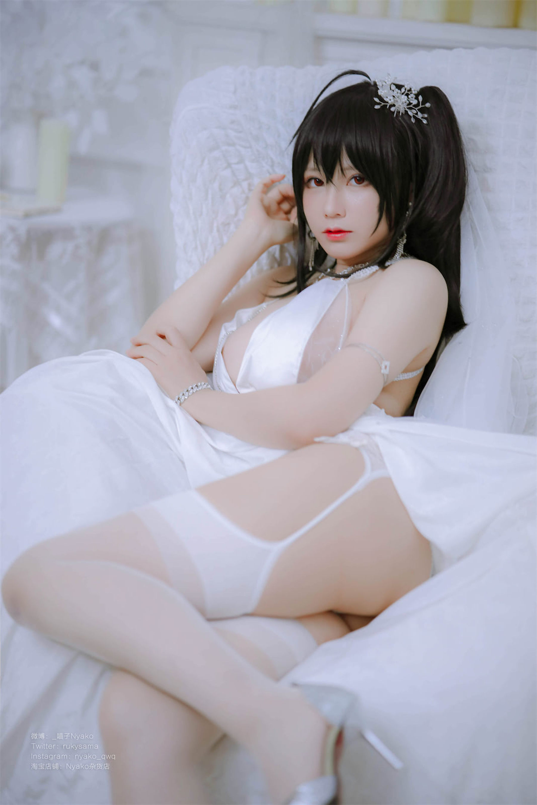 [福利COS] 萌妹子Nyako喵子 - 大凤纯白婚纱