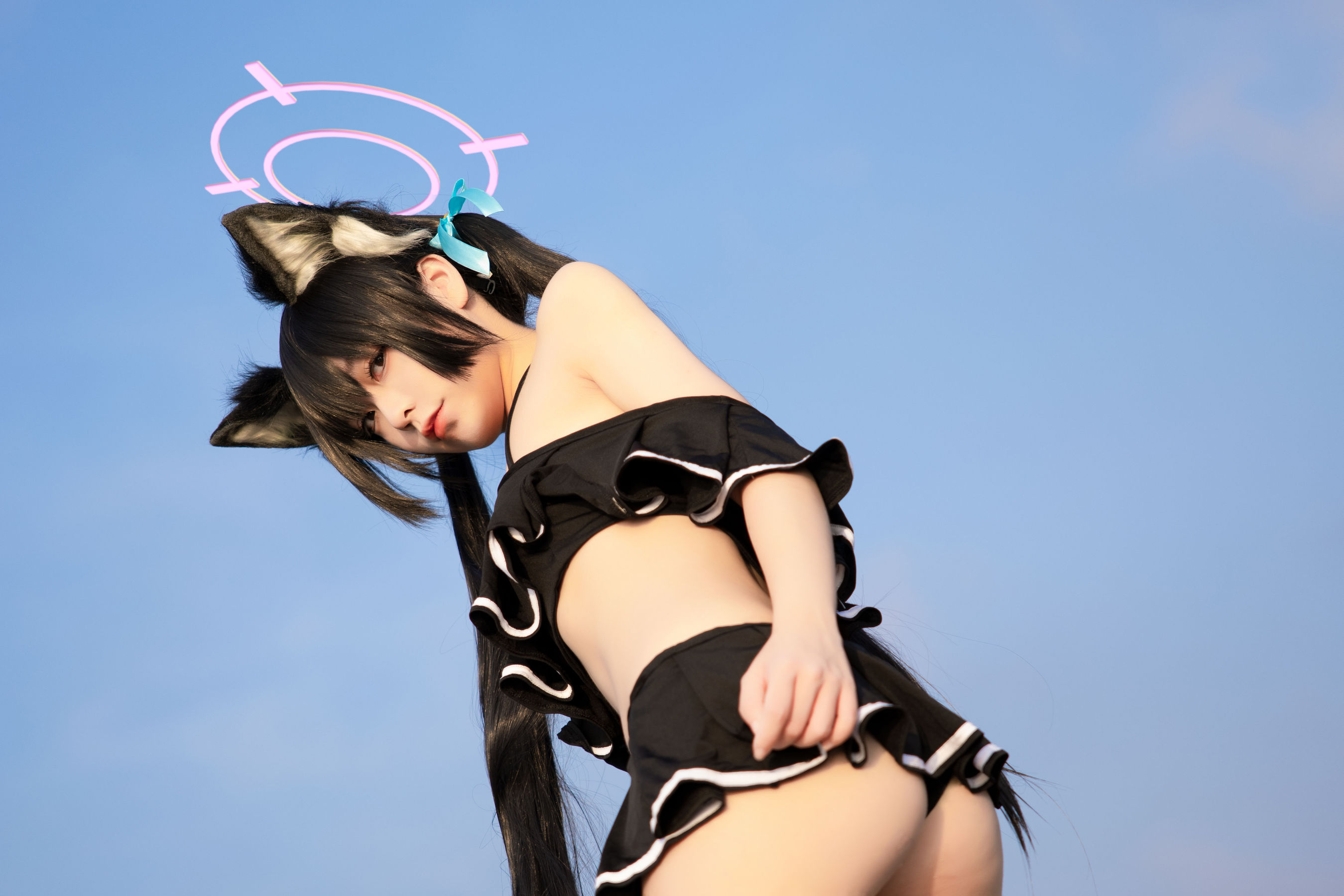 [福利COS] 动漫博主G44不会受伤 - 碧蓝档案 黑見芹香 海边泳装