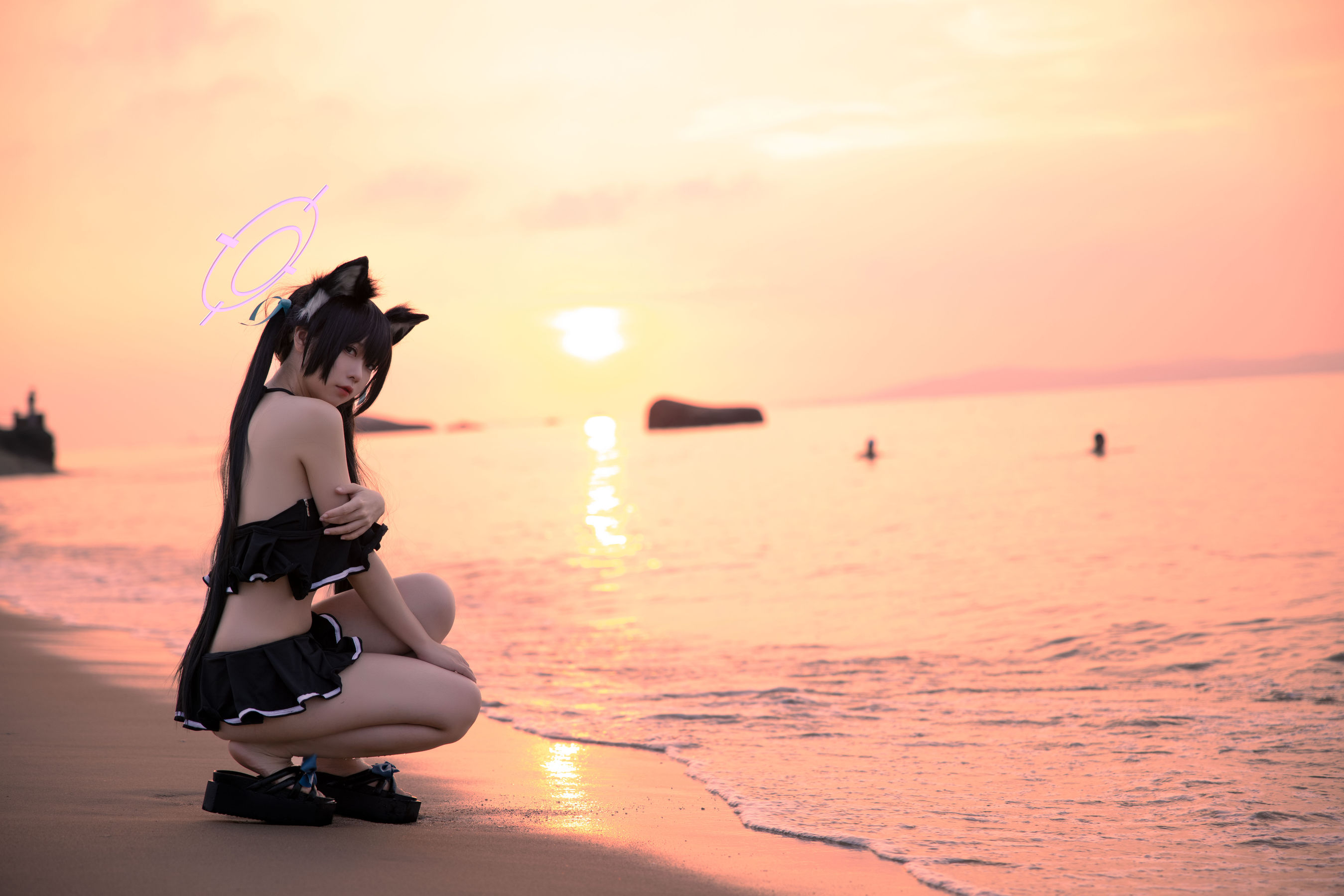 [福利COS] 动漫博主G44不会受伤 - 碧蓝档案 黑見芹香 海边泳装