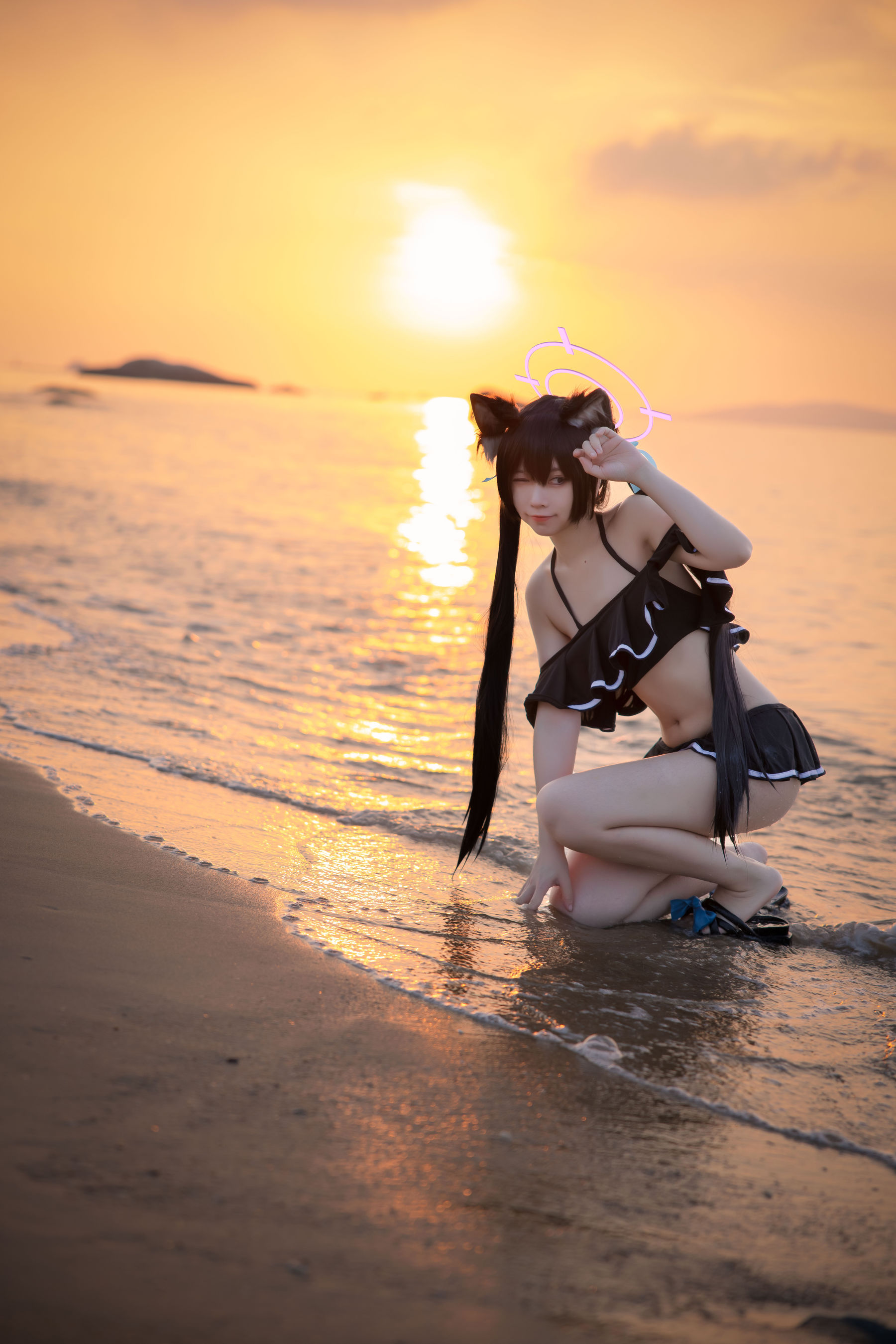 [福利COS] 动漫博主G44不会受伤 - 碧蓝档案 黑見芹香 海边泳装